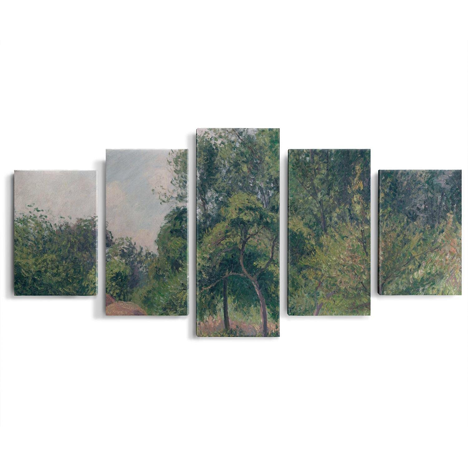 5-Piece Framed Canvas Wall Art - Camille Pissarro Haystacks Morning Eragny Painting Set for Living Room, Bedroom & Office Decor | Vintage Landscape Art Prints for Home Interior Design