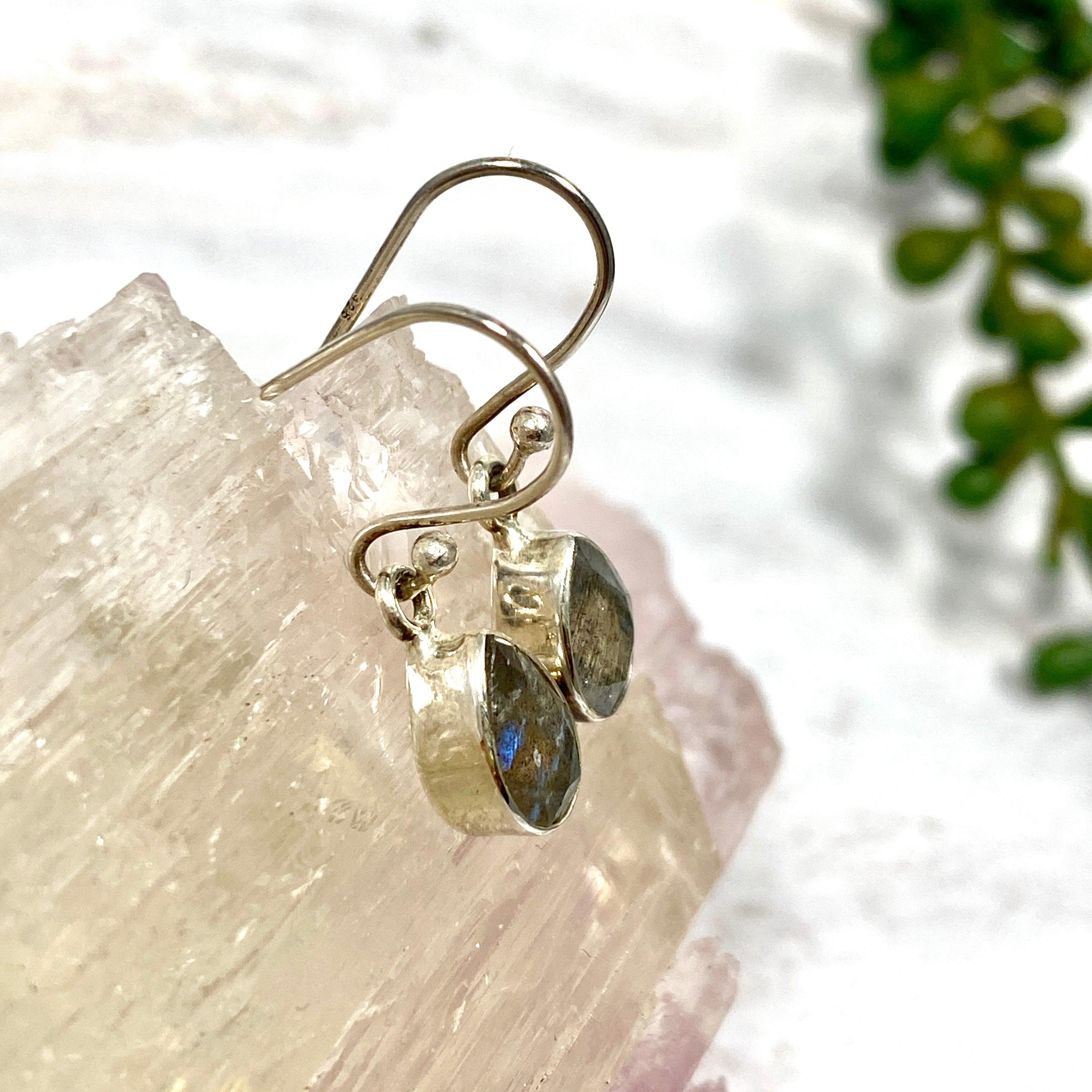 Labradorite Teardrop Faceted Earrings R2363 LBD - Elegant Crystal Dangle Earrings for Women, Perfect for Evening Parties & Special Occasions