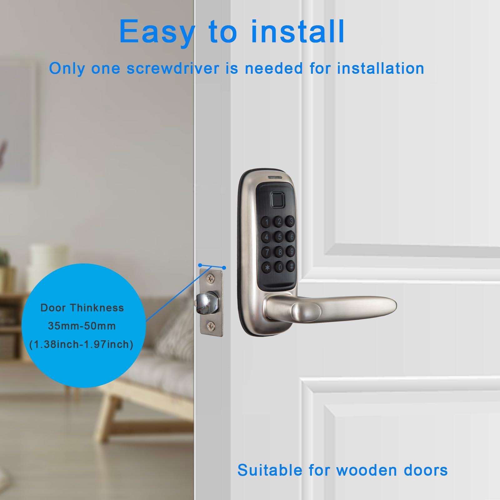 Smart Keyless Entry Door Lock - Electronic Fingerprint & App Control with Handle - Secure Your Home, Office, or Vacation Rental