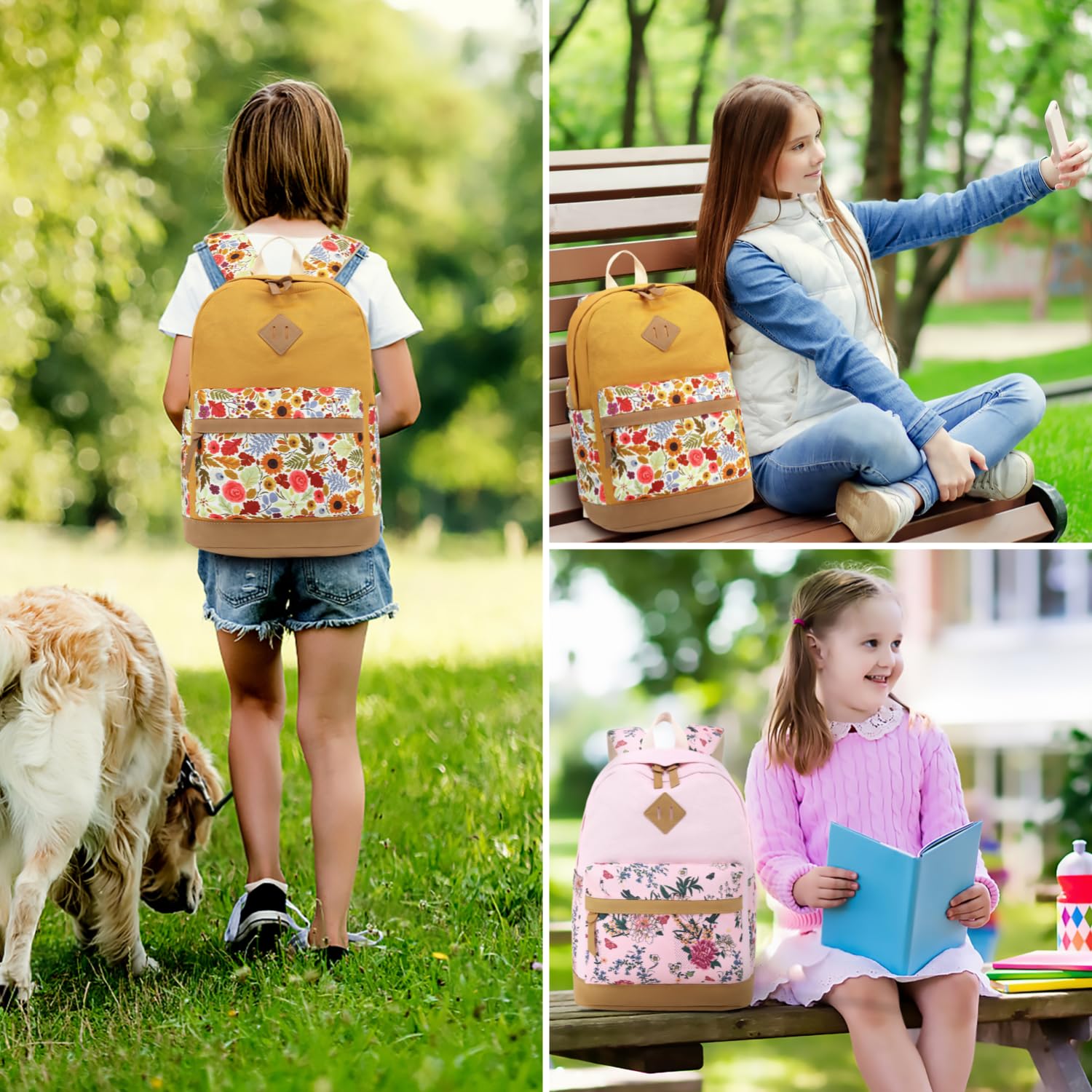 Leaper Girls Cute Floral Pink Backpack - Waterproof Canvas School Backpack for Women & Kids, Laptop Bookbag for College, Travel & Daily Use - Kawaii Fashion Backpack for School, Work & Outdoor Activities