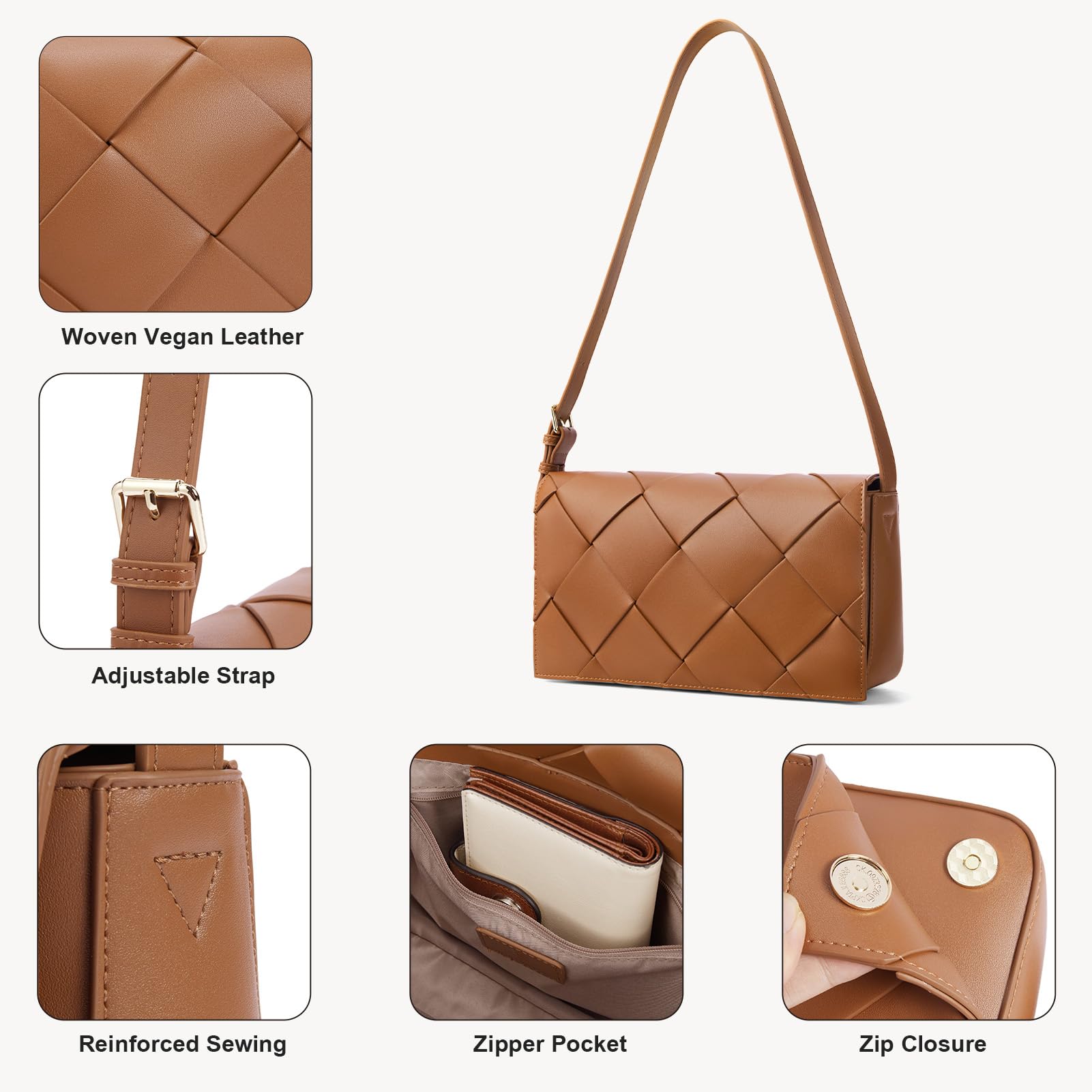 BOSTANTEN Women's Vegan Leather Woven Hobo Bag - Stylish Shoulder & Handheld Purse for Casual Outings, Work & Travel