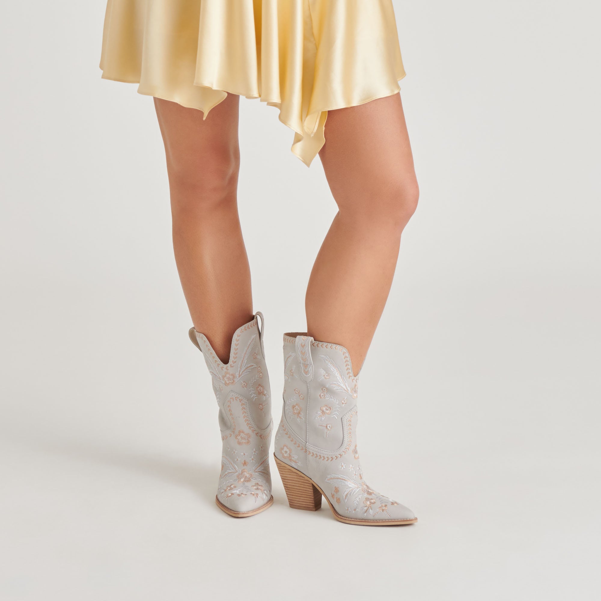 JESSEY Women's Light Blue Nubuck Floral Ankle Boots - Stylish Casual & Outdoor Walking Shoes for Spring & Fall Fashion