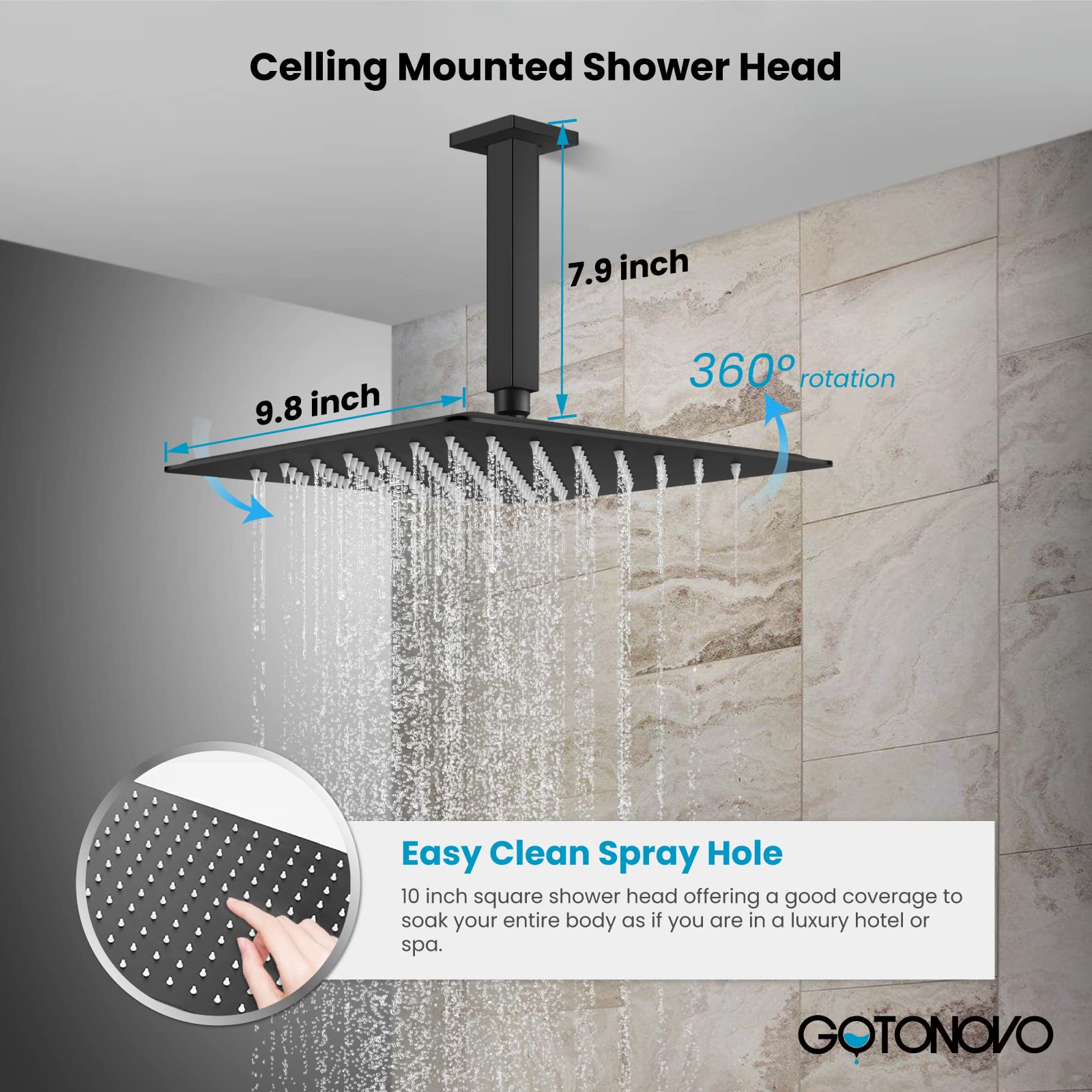 Gotonovo Luxury Matte Black Rain Shower Combo Set - 10 Inch Ceiling Mount Shower Head with High Pressure Handheld Spray, 2-Function Mixer Faucet & Rough-in Valve | Perfect for Modern Bathroom Renovation & Spa-Like Shower Experience