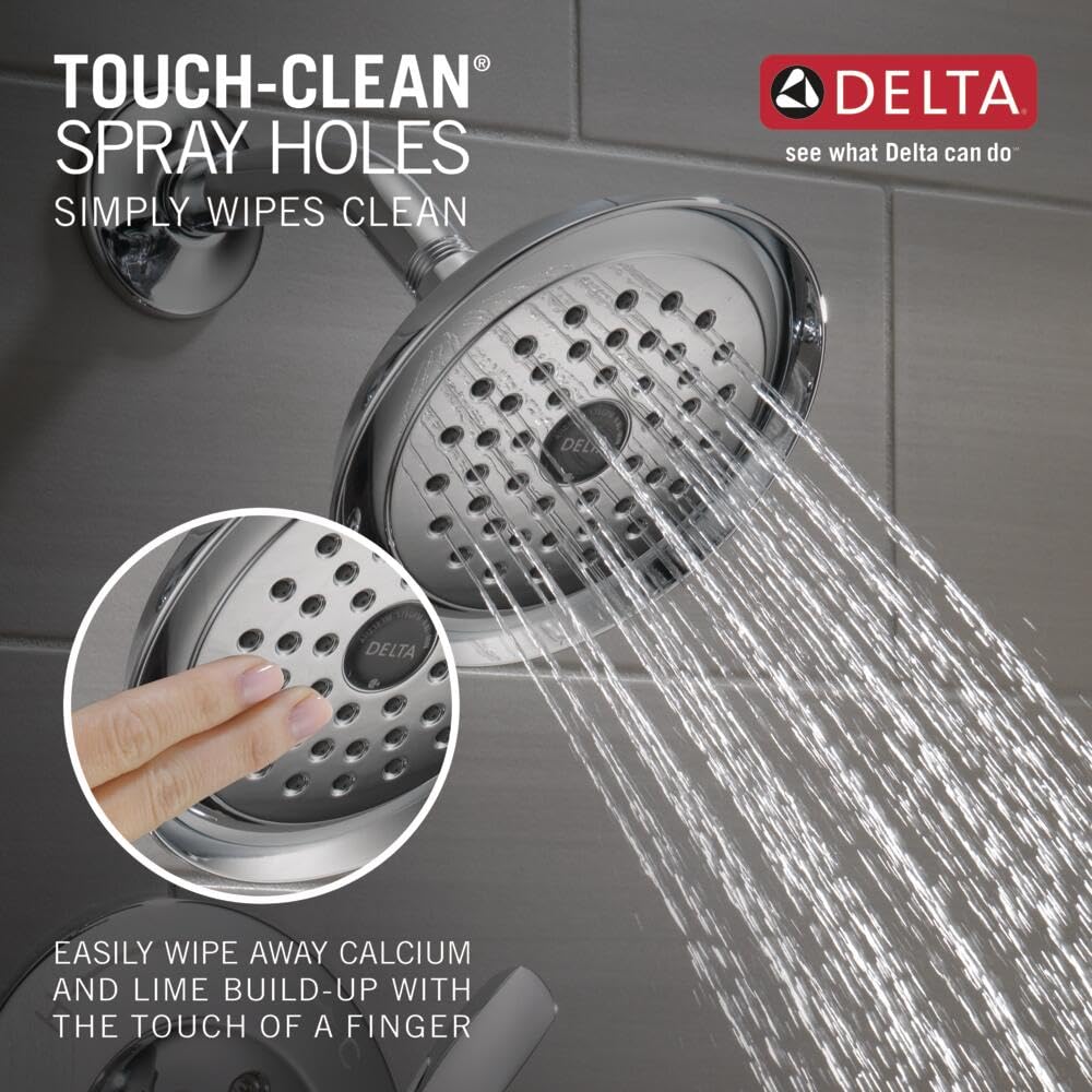 Delta Faucet Woodhurst 14 Series Single-Handle Chrome Shower Faucet & Trim Kit with Single-Spray Shower Head - T14232 (Valve Not Included) - Perfect for Modern Bathroom Renovations & Spa-Like Shower Experience