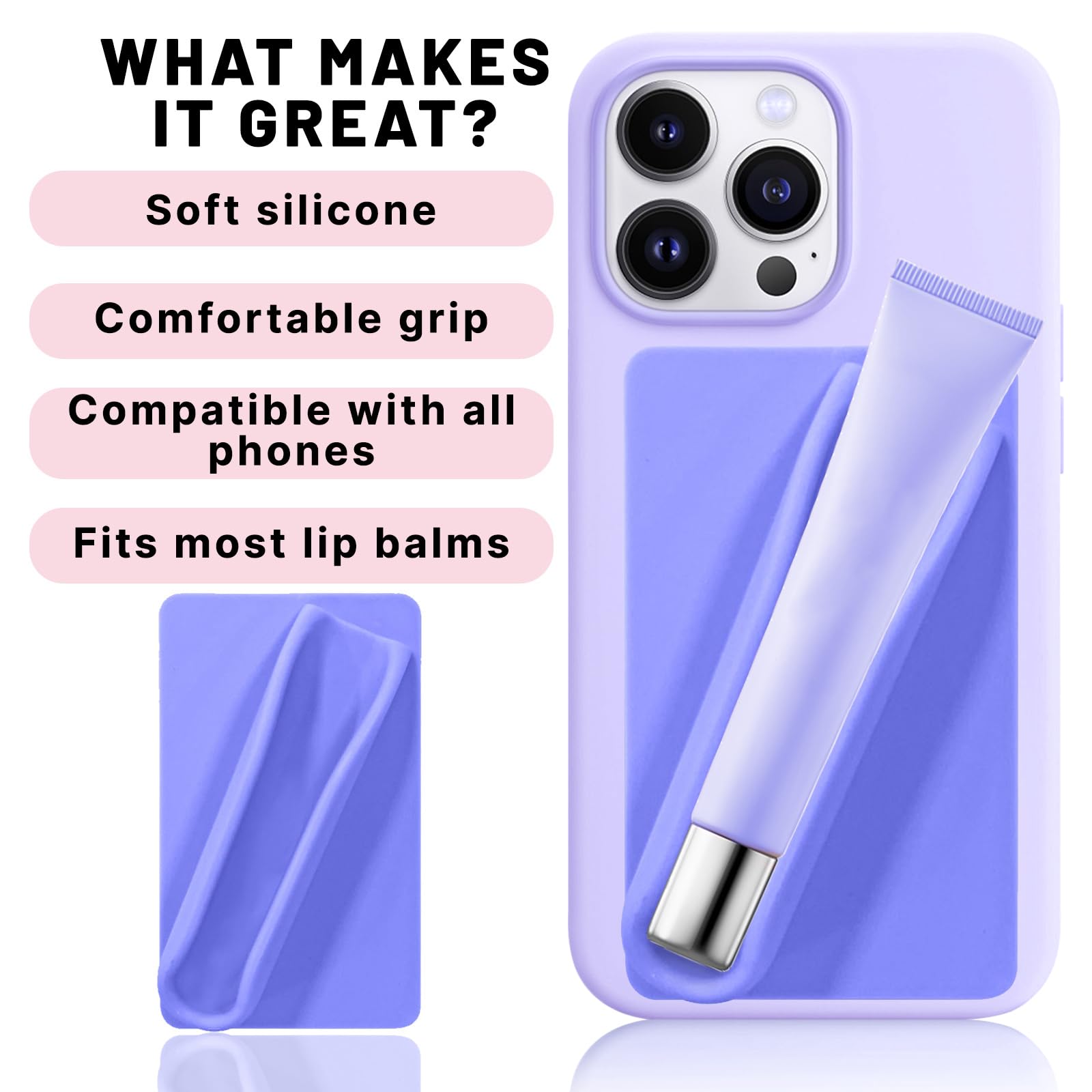 Silicone Lipstick Holder for iPhone & Android Phone Cases - Stick On Lip Gloss & Lip Balm Holder for Smartphone Back (Purple) - Perfect for Makeup Touch-Ups On The Go
