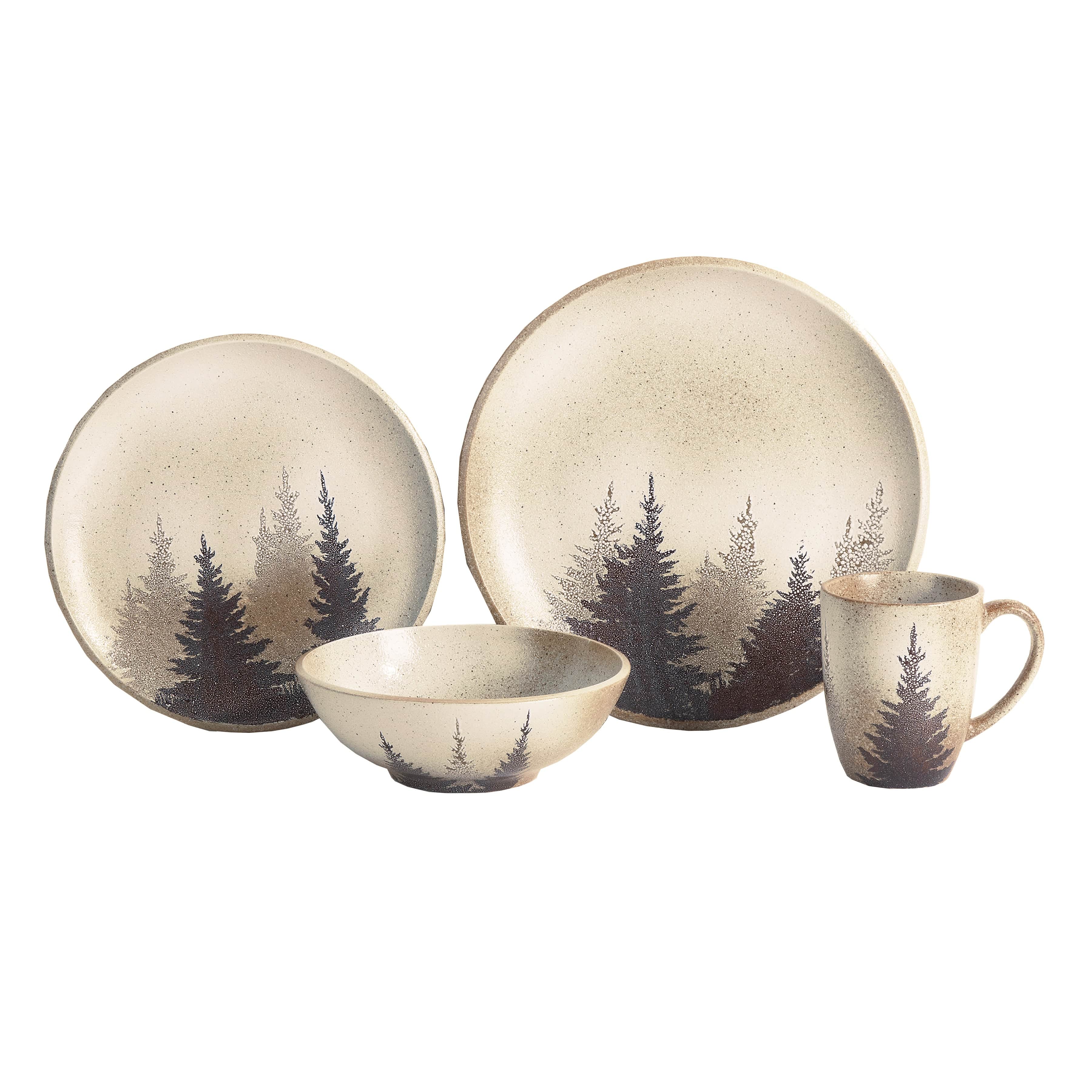 Clearwater Pines 19-Piece Dinnerware Set with Canister - Elegant Stoneware Dinner Plates, Bowls & Storage Jar for Family Dining, Entertaining & Kitchen Decor
