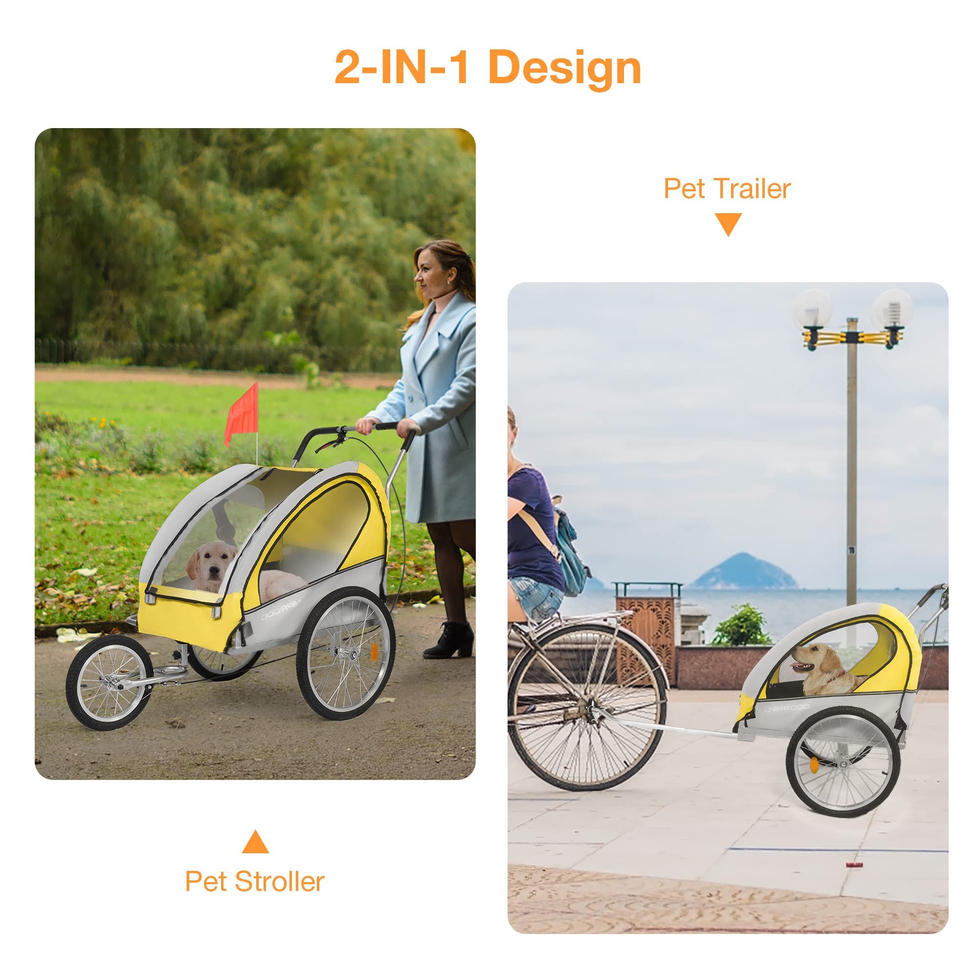 LUCKYERMORE 2 in 1 Dog Bike Trailer & Pet Stroller - Large Bicycle Cart & Jogger Wagon with Mesh Skylight - Cargo Carrier for Travel & Outdoor Adventures - Perfect for Cycling, Jogging, and Road Trips with Your Pet