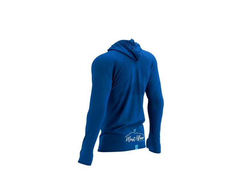Compressport Men's 3D Thermo Seamless Zip Hoodie - Lightweight Running Jacket for Cold Weather - Mont Blanc 2022 Edition in Blue - Perfect for Jogging, Hiking & Outdoor Activities