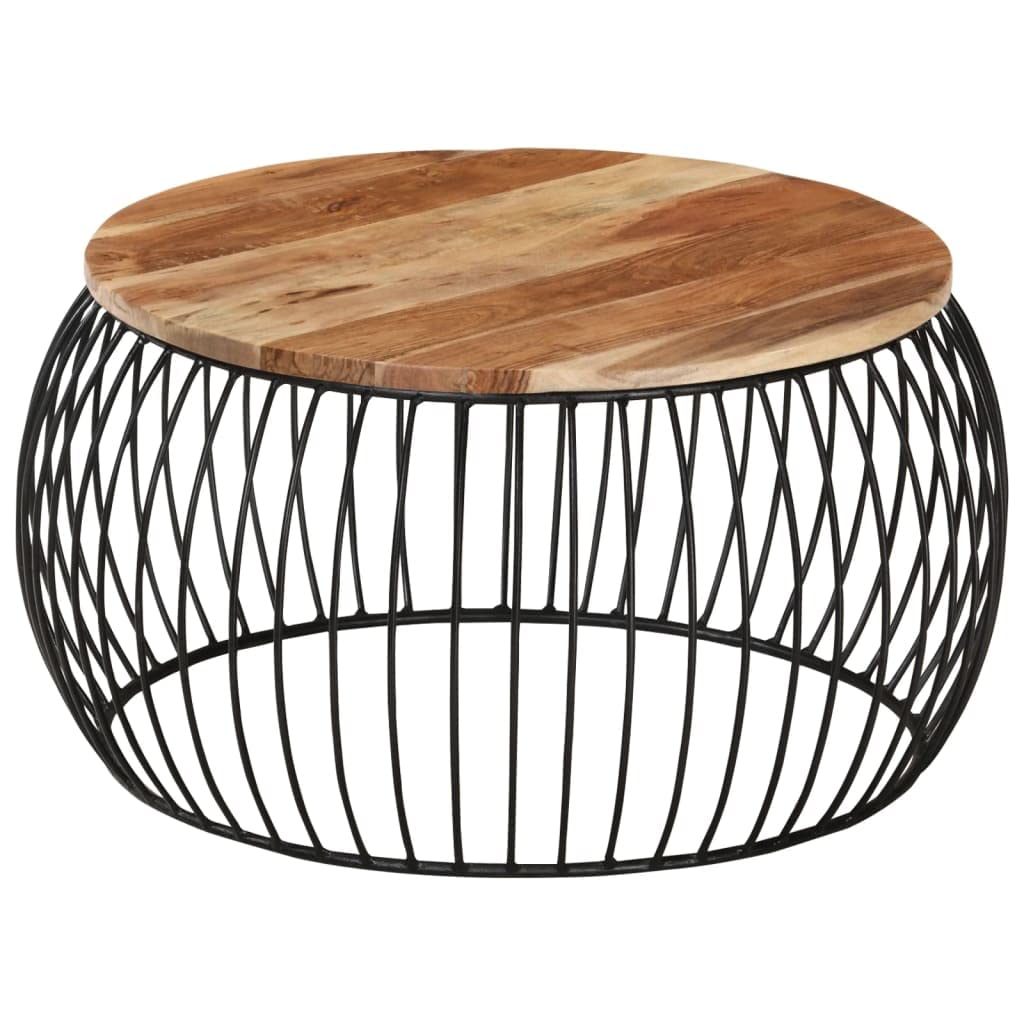 Round Coffee Table 26.8 Inch Solid Acacia Wood - Modern Living Room Center Table for Home Decor & Small Space Furniture