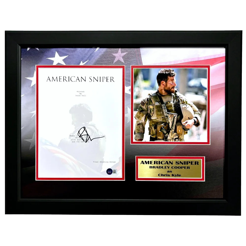 Bradley Cooper Autographed American Sniper Movie Script - Framed Memorabilia with COA & Photo - Perfect for Movie Fans, Collectors & Home Theater Decor