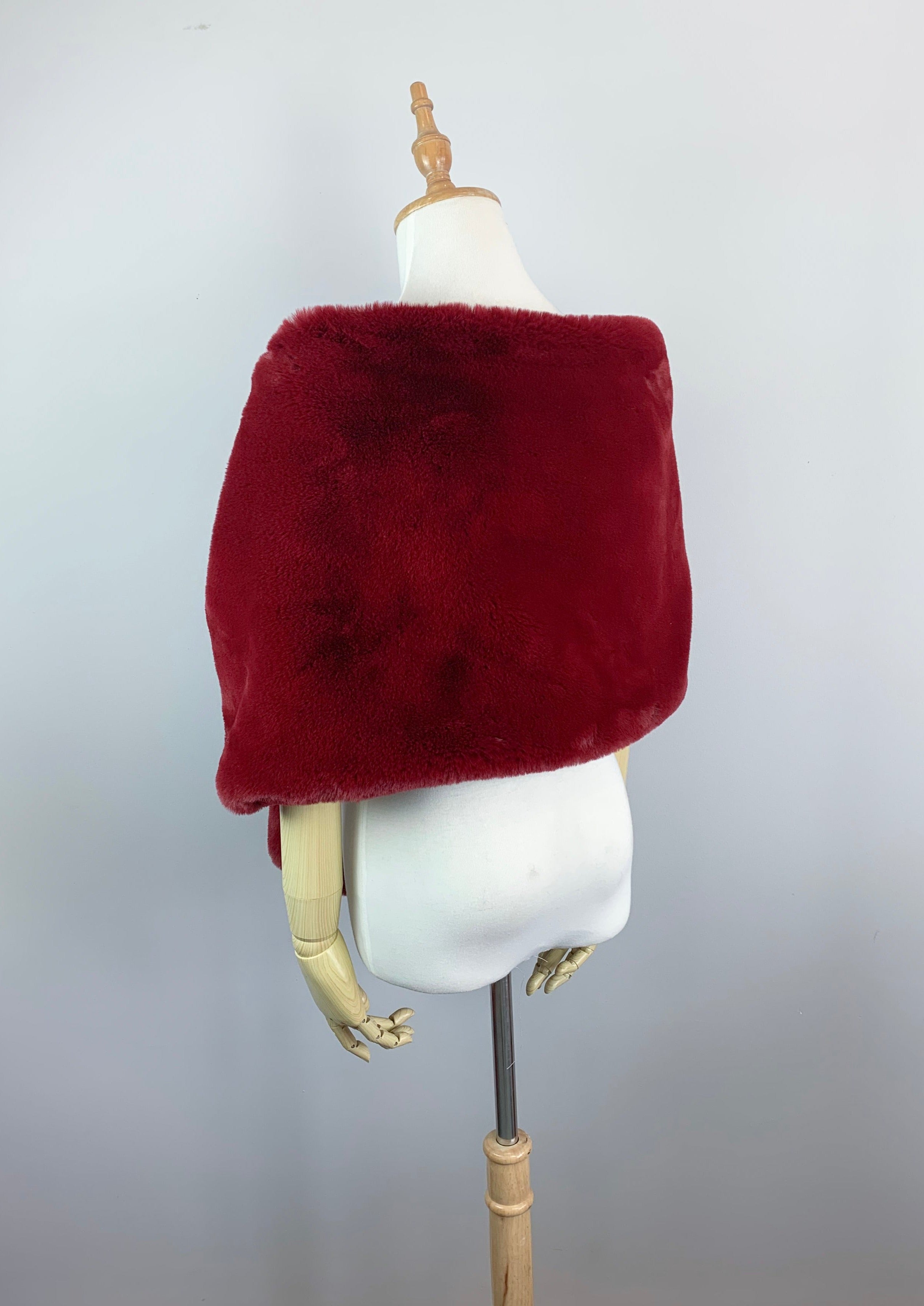 Elegant Red Bridal Fur Shawl with Soft Fleece Lining - Audrey Red05 - Perfect for Winter Weddings & Formal Events