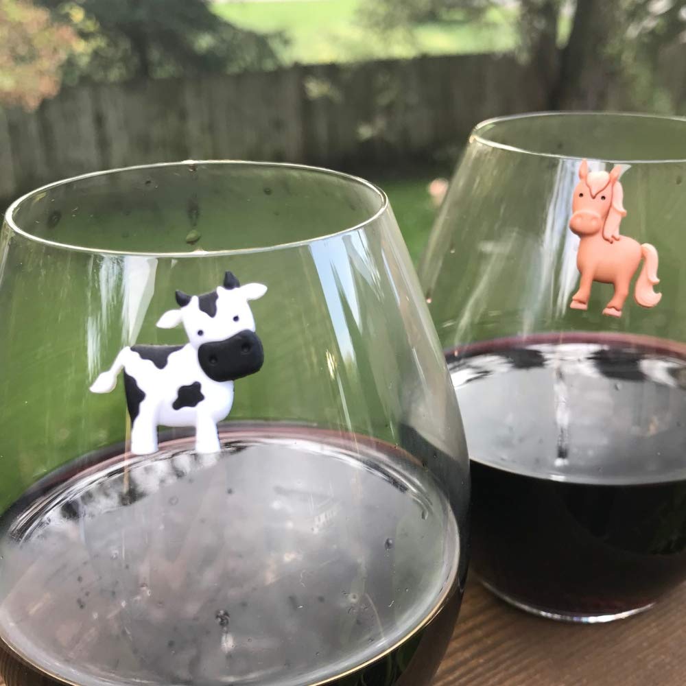 Barnyard Farm Animal Wine Charms Set of 6 - Magnetic Glass Markers for Wine Glasses, Perfect for Parties, Weddings & Entertaining