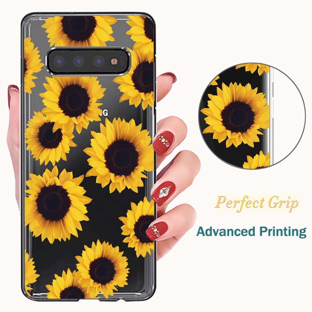 **Samsung Galaxy S10 Case - Clear Shockproof TPU Protective Phone Cover for Women & Girls, Soft Transparent Case for Galaxy S10 6.1 Inch (Sunflower Design) - Perfect for Everyday Use, Work & Travel**