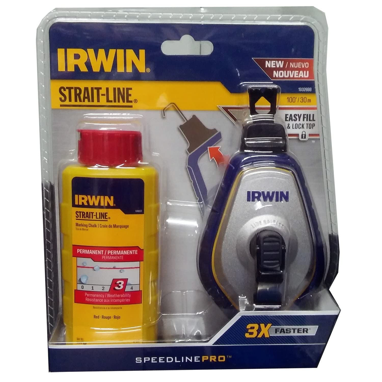 IRWIN Speedline Pro Chalk Reel - Red (1932888) | Professional Straight-Line Chalk Line Tool for Construction, Carpentry & DIY Projects | Perfect for Marking Straight Lines on Floors, Walls & Woodworking
