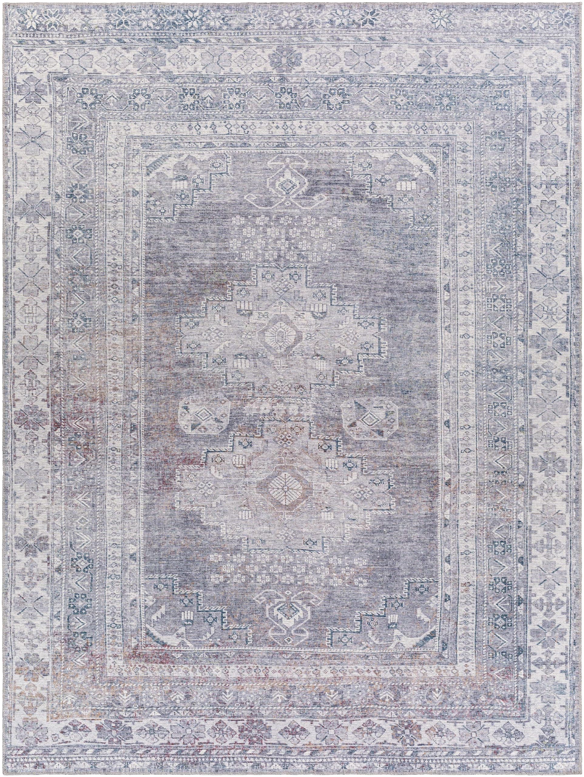 Mark&Day Washable Rugs 9x12 - McCordsville Traditional Slate Area Rug in Blue Grey | Machine Washable Living Room, Bedroom & Kitchen Carpet (9'3