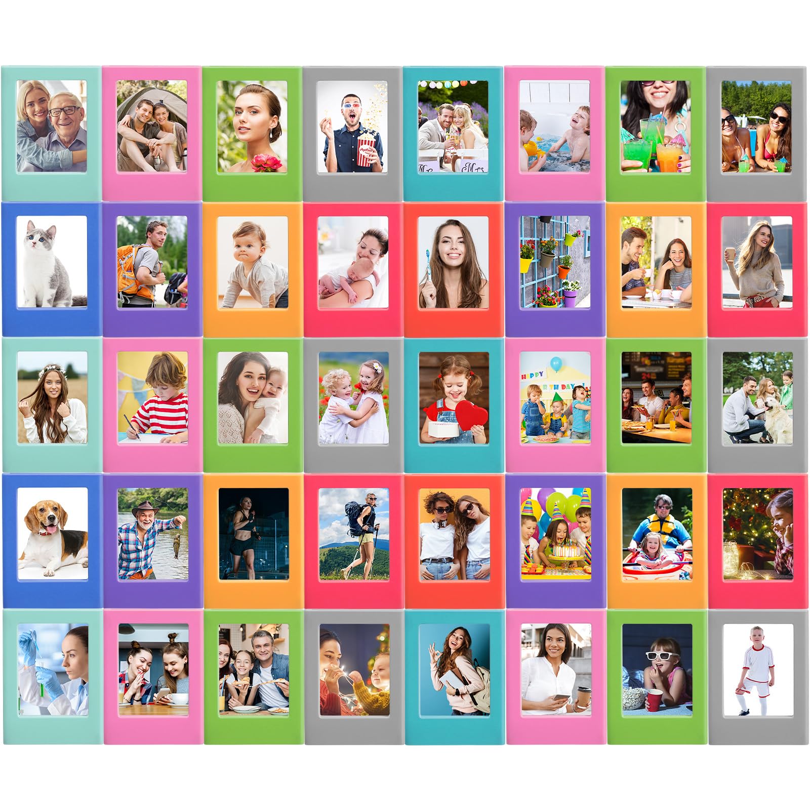 40 Pack Magnetic Mini Photo Frames - 3 Inch Colorful Plastic Picture Frame Holders for Fujifilm Instax Photos | Perfect for Fridge, Refrigerator, Office & Home Decor (Multicolor)
