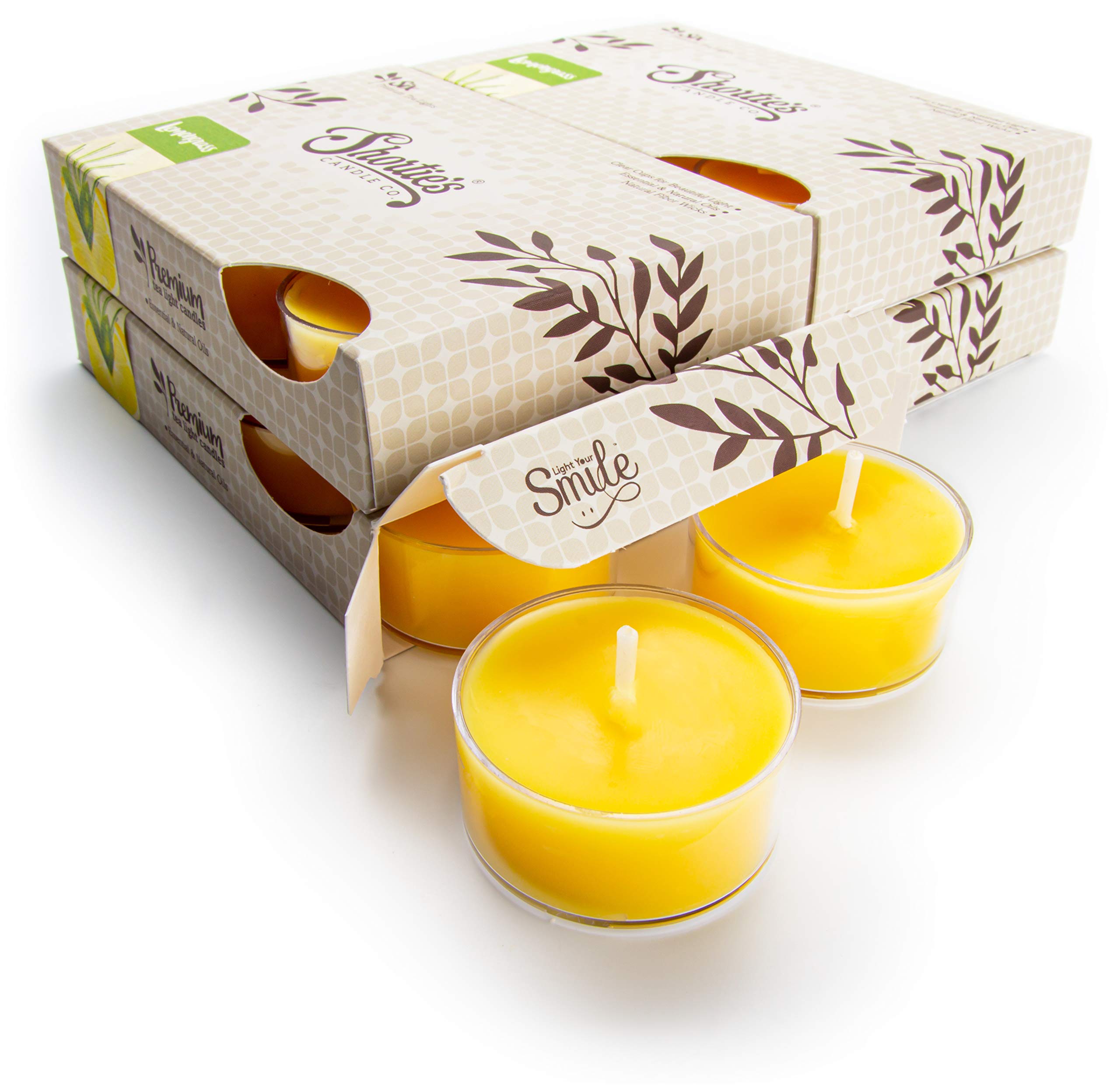 Lemongrass Scented Tealight Candles Bulk Pack - 24 Count Yellow Highly Fragrant Tea Lights - Made in USA - Fresh & Clean Aroma - Perfect for Relaxation, Spa, Yoga & Home Decor