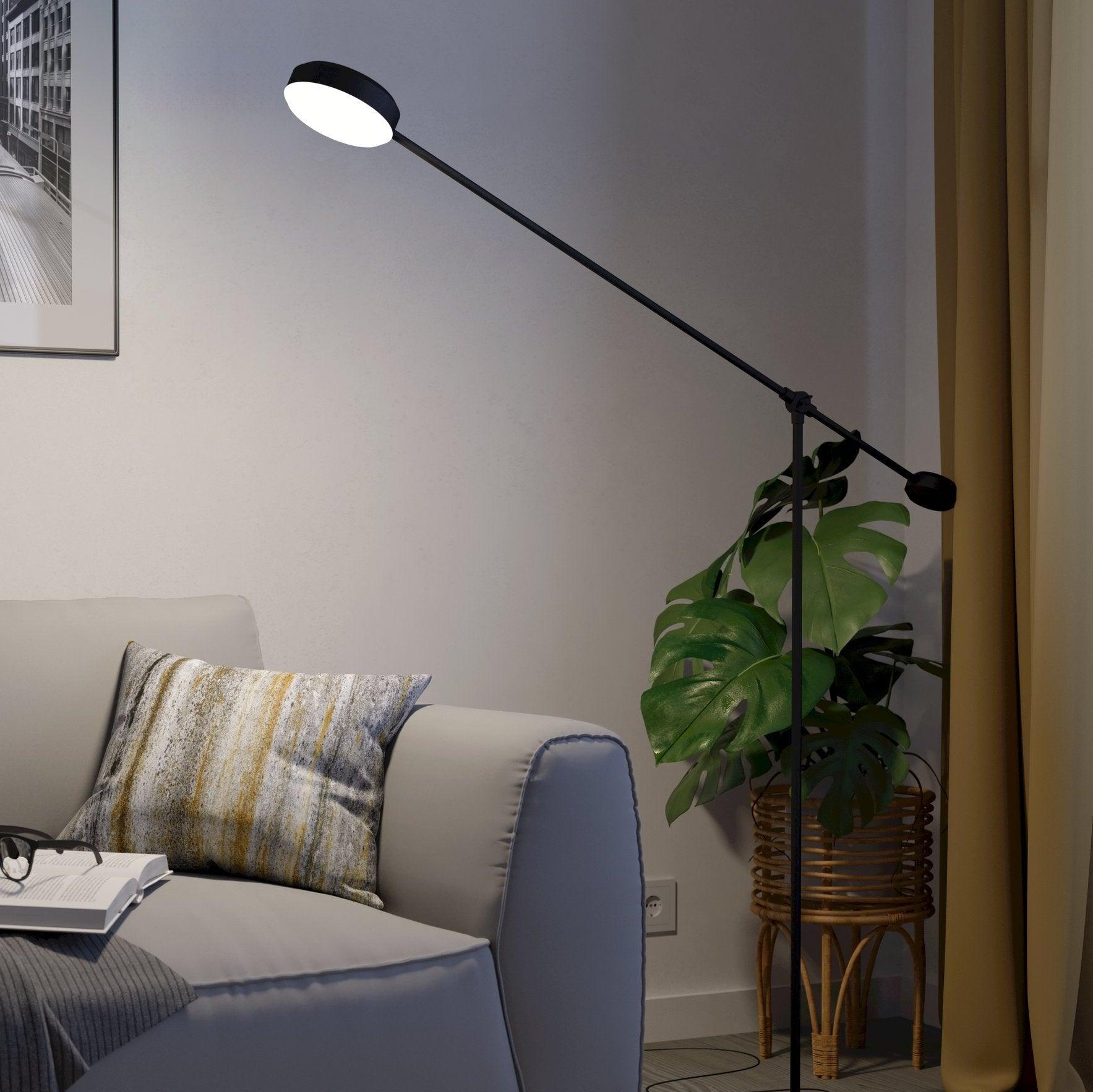 Eglo Clavellina Black LED Touch Floor Lamp with Adjustable Boom - Modern Lighting for Living Room, Bedroom, or Office