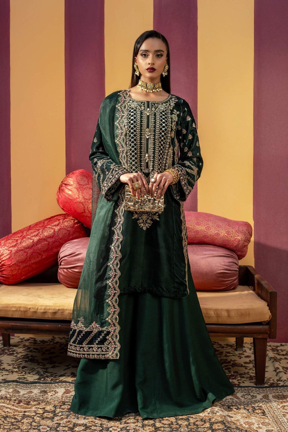 Maria B Festive Embroidered Stitched Dress - Elegant Pakistani Designer Outfit for Weddings & Special Occasions | Perfect for Eid, Parties & Cultural Events