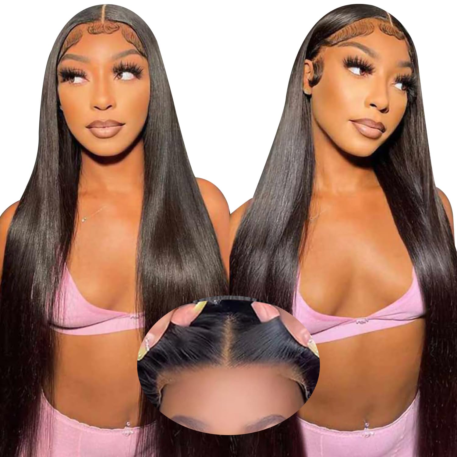 6x4 Straight Lace Closure Wigs Human Hair - Glueless Wear & Go Pre Plucked Wigs for Beginners | 180% Density HD Lace Frontal Wigs | 26 Inch Natural Black Women Wigs for Daily Wear, Parties & Special Occasions