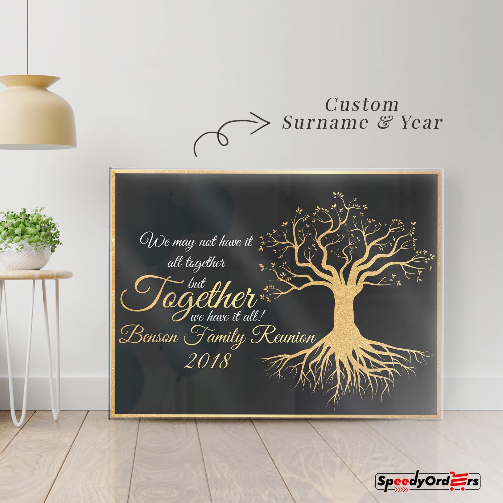 Personalized Family Tree Reunion Sign - Custom Welcome Banner for Family Gatherings - Black & Gold Acrylic Decor - Perfect for Reunions, Weddings & Home Decor