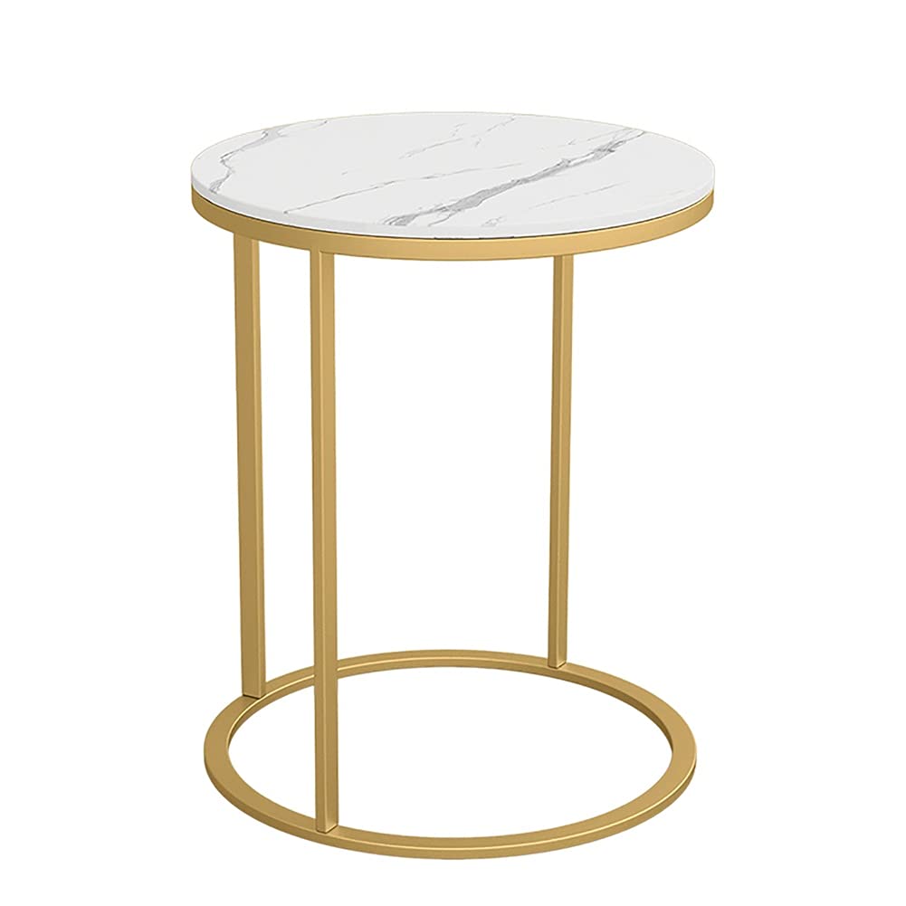 Italian Luxury Iron Side Table - Round Bedside Table with Rock Board Top for Living Room, Bedroom, or Office (45cm Diameter x 55cm Height) - Perfect as Sofa End Table, Nightstand, or Telephone Stand - Elegant Home Decor Accent Piece