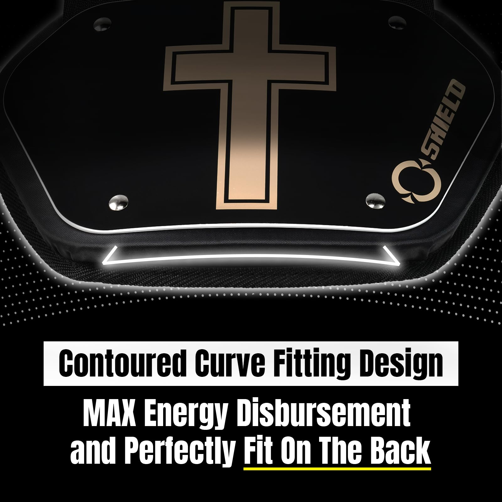 O Shield Golden Cross Chrome Football Back Plate - Lower Back Protector for Football Players - Rear Guard Pads - Cross Series - Ideal for Tackling, Blocking & Game Protection