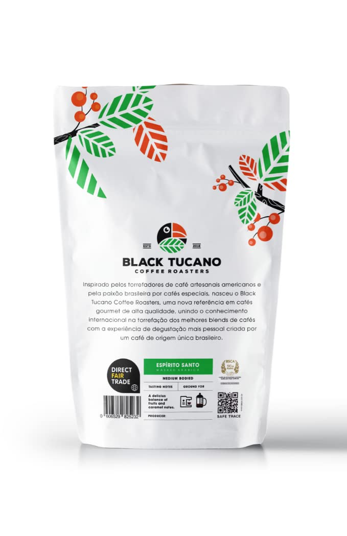 Premium Brazilian Black Tucano Specialty Coffee - Medium Roast Single Origin Ground Coffee (8.8oz/250g) - Perfect for Home Brewing, Office Use & Gifts