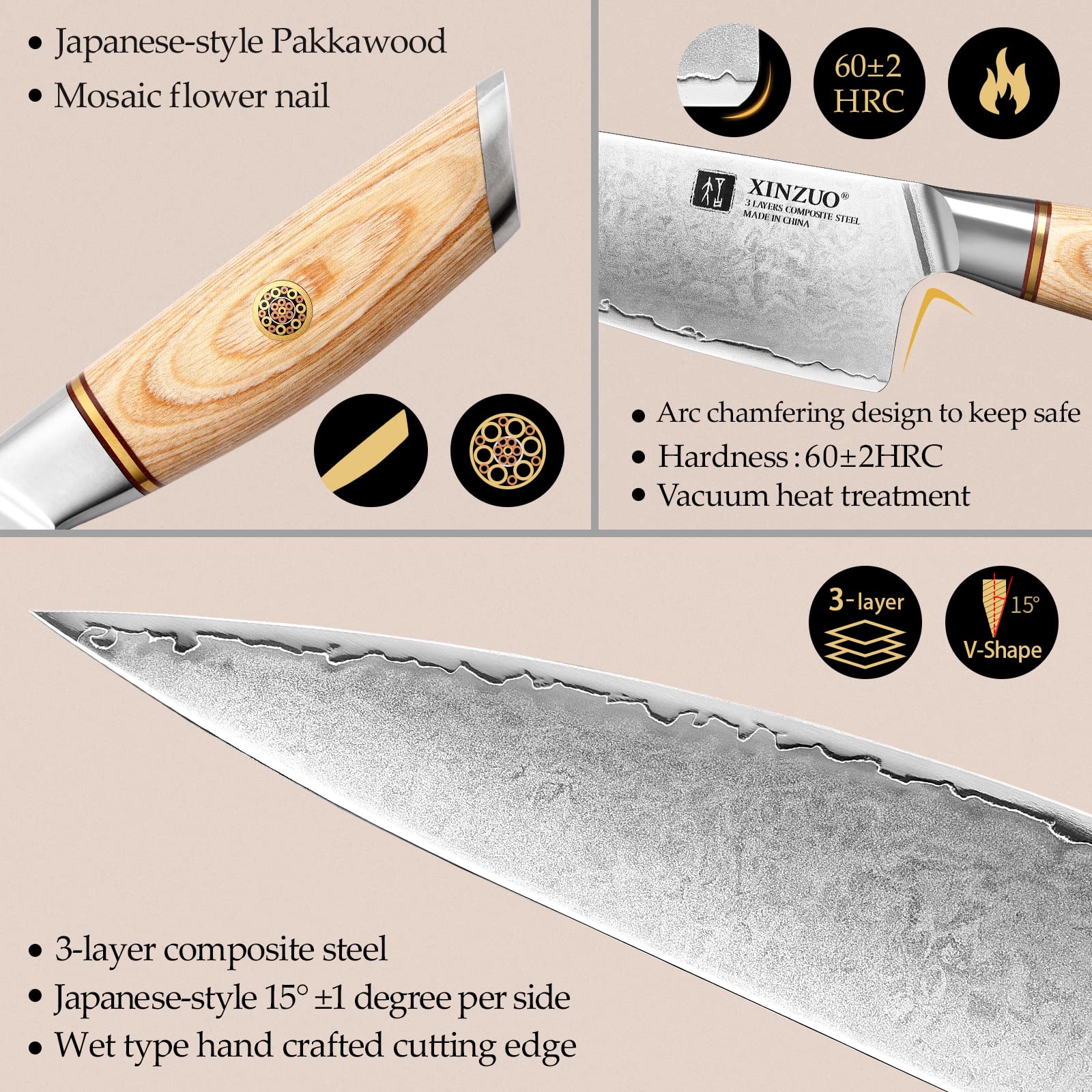 Premium XINZUO Chef Knife Set - 8-Piece High Carbon Steel Japanese Kitchen Knives with Pakkawood Handle for Professional Chefs & Home Cooking | Includes Santoku, Utility, Paring & Bread Knives | Perfect for Slicing, Dicing & Meal Prep | Elegant Gift Box Packaging