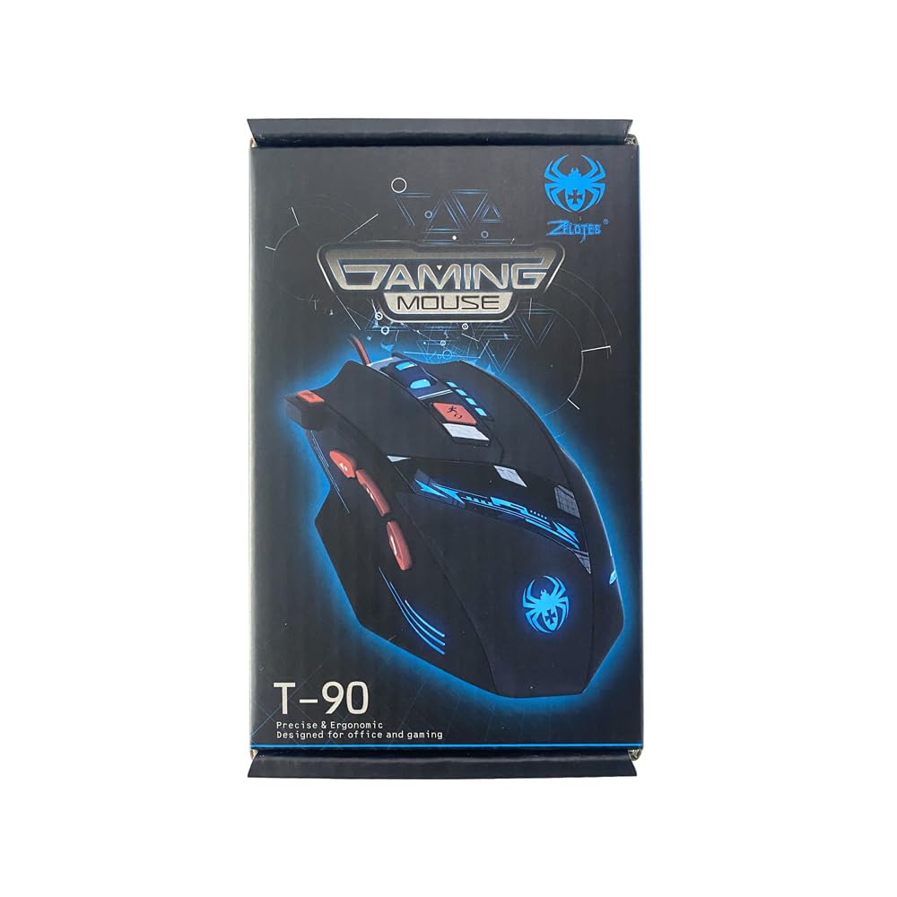 Zelotes T90 Professional Gaming Mouse - 9200 DPI, 8 Programmable Buttons, RGB LED Lights, Adjustable Weight for PC, Laptop, Desktop - Black | Perfect for FPS, MOBA & MMO Games, Office Work & Graphic Design