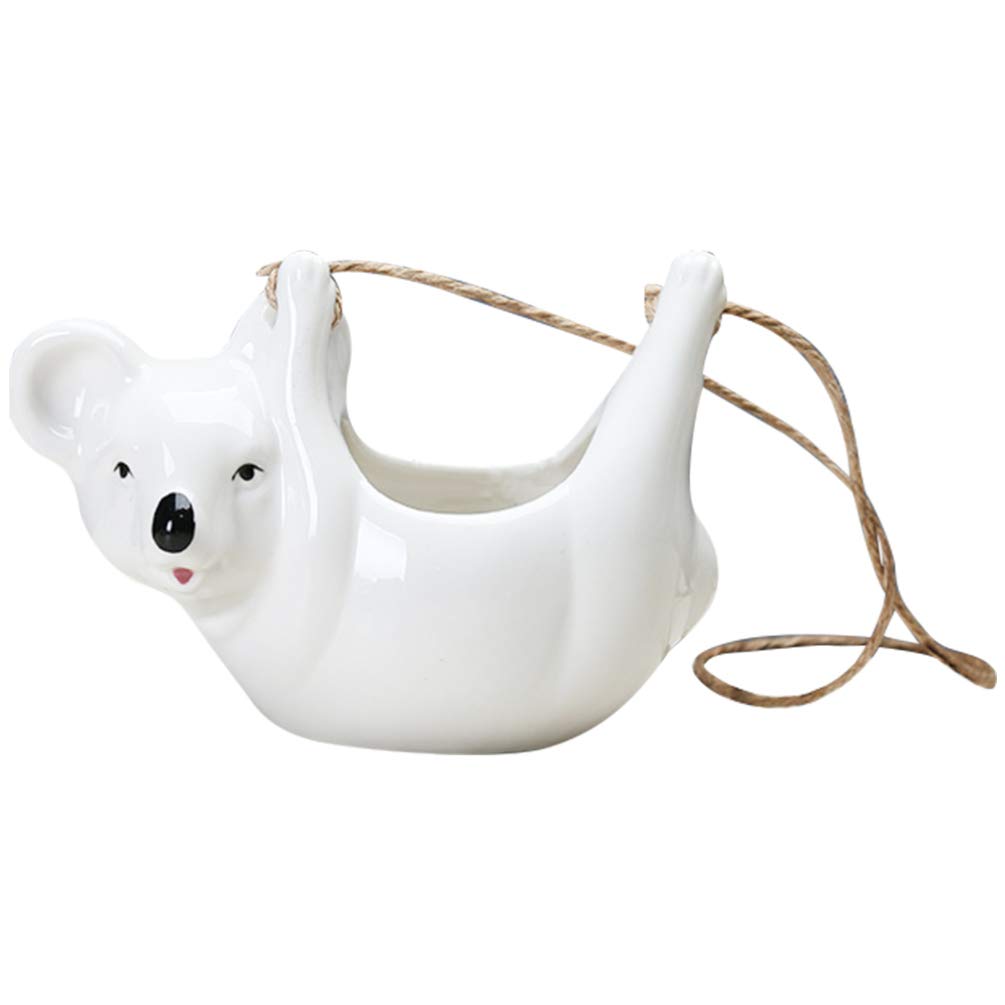 Koala-Shaped Ceramic Hanging Flower Pot - Indoor/Outdoor Wall Planter for House Plants - Decorative Plant Bucket Holder for Home, Garden, Balcony & Patio Decor