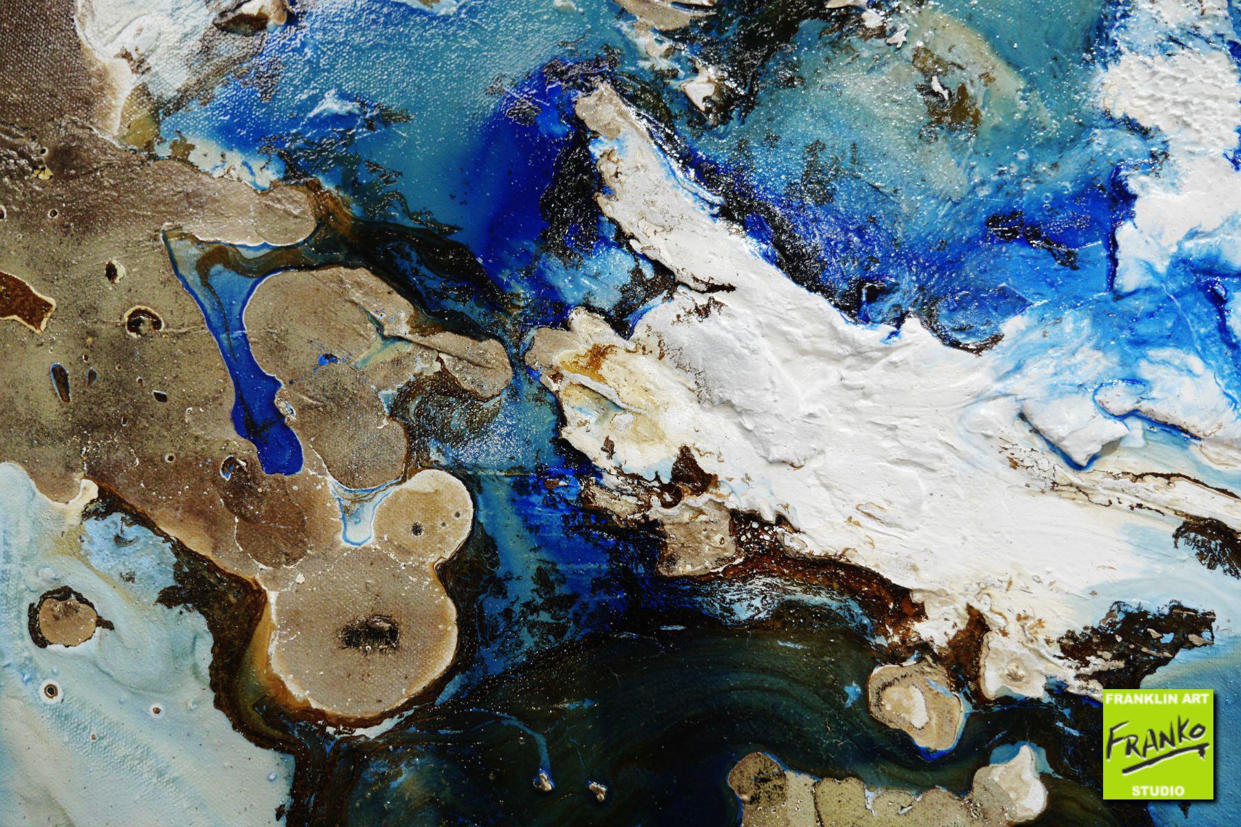 Rusted Lake 200cm x 80cm White Brown Blue Textured Abstract Canvas Art - Modern Wall Decor for Living Room, Bedroom & Office