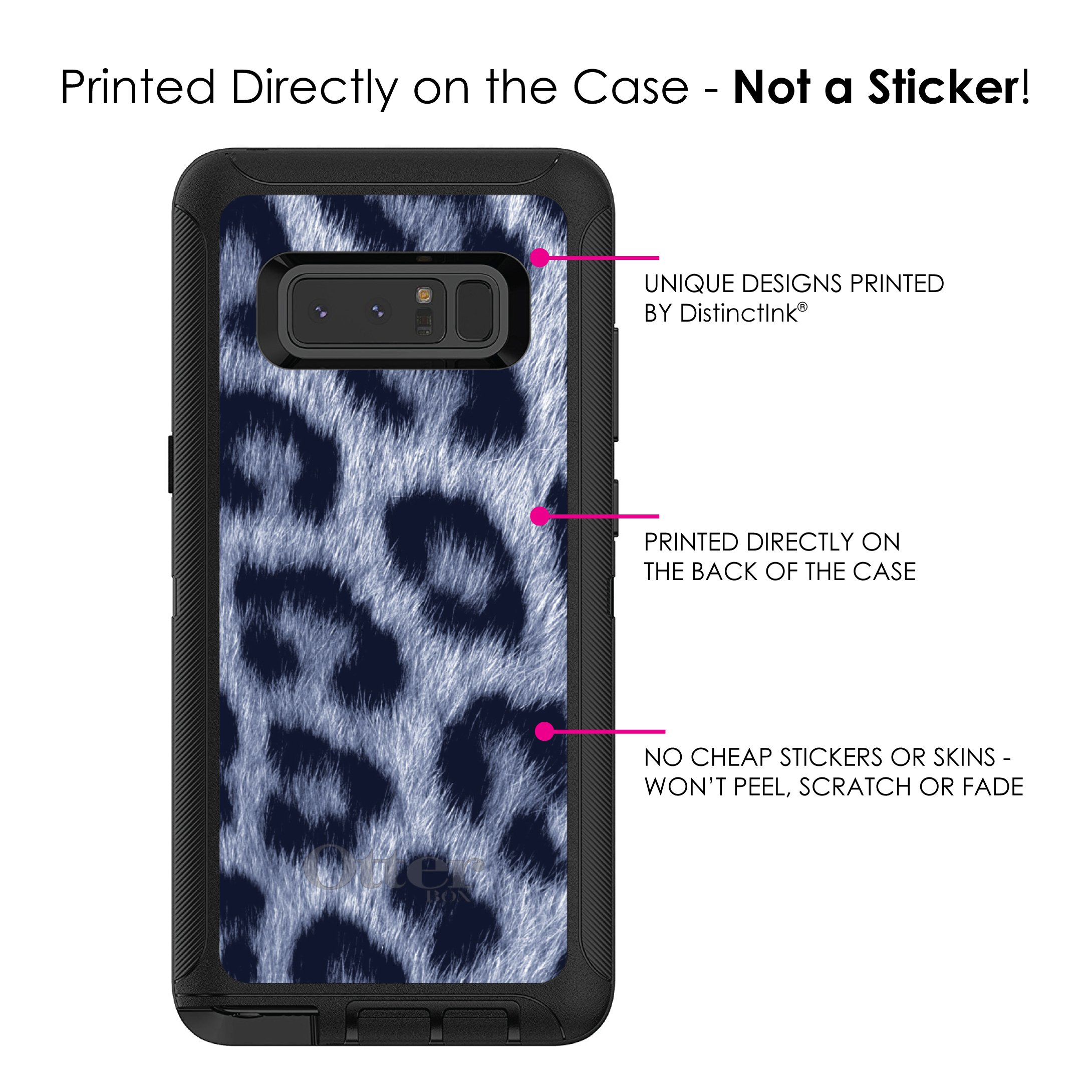 DistinctInk Samsung Galaxy Note 8 Case - Black Custom Protective Cover with Blue Black Leopard Print | Durable Replacement for OtterBox Defender | Perfect for Work, Travel & Everyday Use