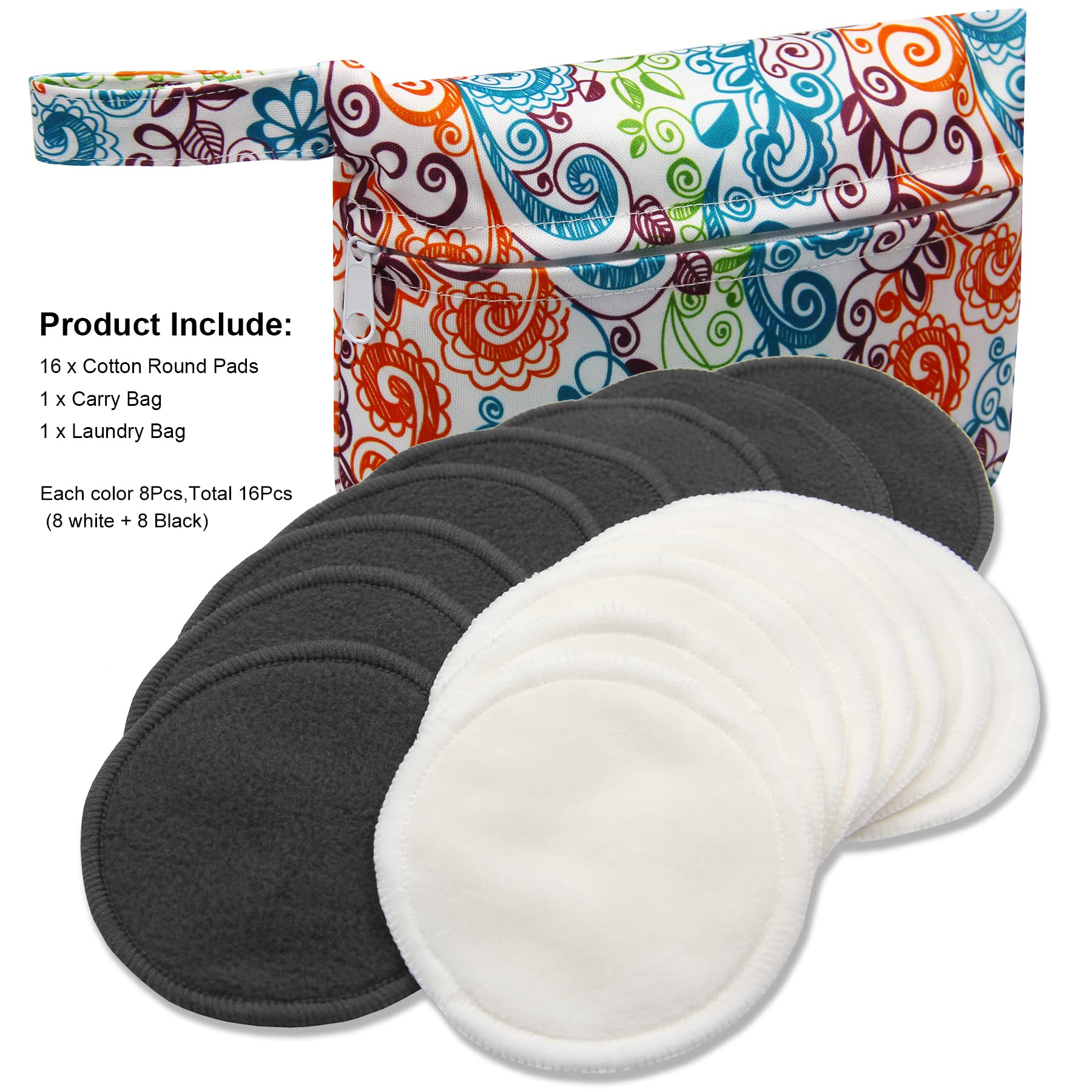 Organic Reusable Makeup Remover Pads - 16pcs Bamboo Cotton Rounds with Carry Bag & Laundry Bag | Eco-Friendly, Washable Face Wipes for All Skin Types | Perfect for Travel, Daily Skincare & Sustainable Beauty Routine