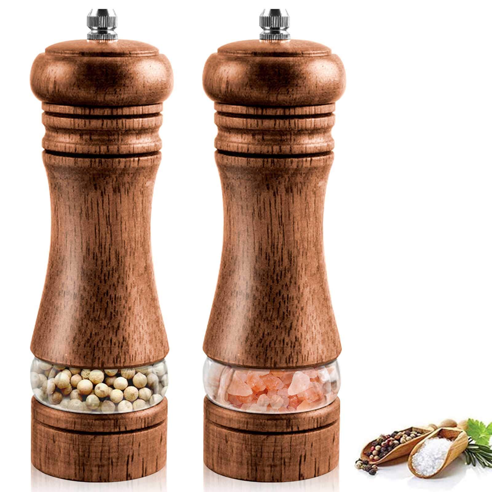 Premium Adjustable Ceramic Salt and Pepper Grinder Set - 6.5 Inch Manual Wooden Mill with Coarse to Fine Grinding - Perfect for Kitchen, Dining Table & Outdoor BBQ (2 Pack)