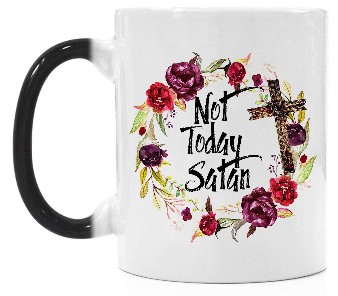 Funny Heat Sensitive Color Changing Coffee Mug - Not Today Satan - 11oz Ceramic Tea Cup for Men & Women | Black | Perfect for Office, Home & Gifts