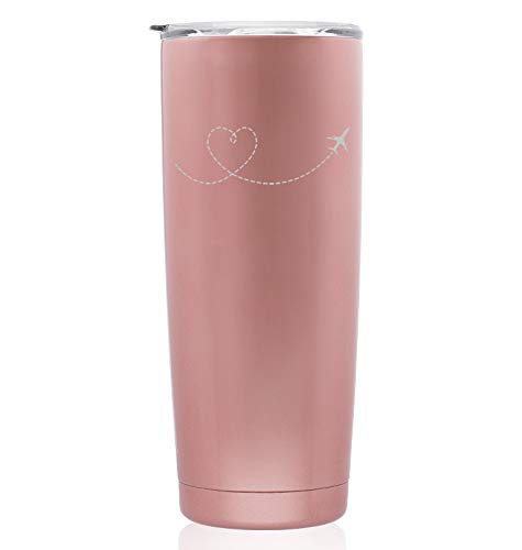 Rose Gold Double Wall Vacuum Insulated Stainless Steel Tumbler - 20oz Skinny Travel Mug with Heart Design, Perfect for Coffee, Tea & Cold Drinks - Ideal for Office, Commuting & Airplane Travel