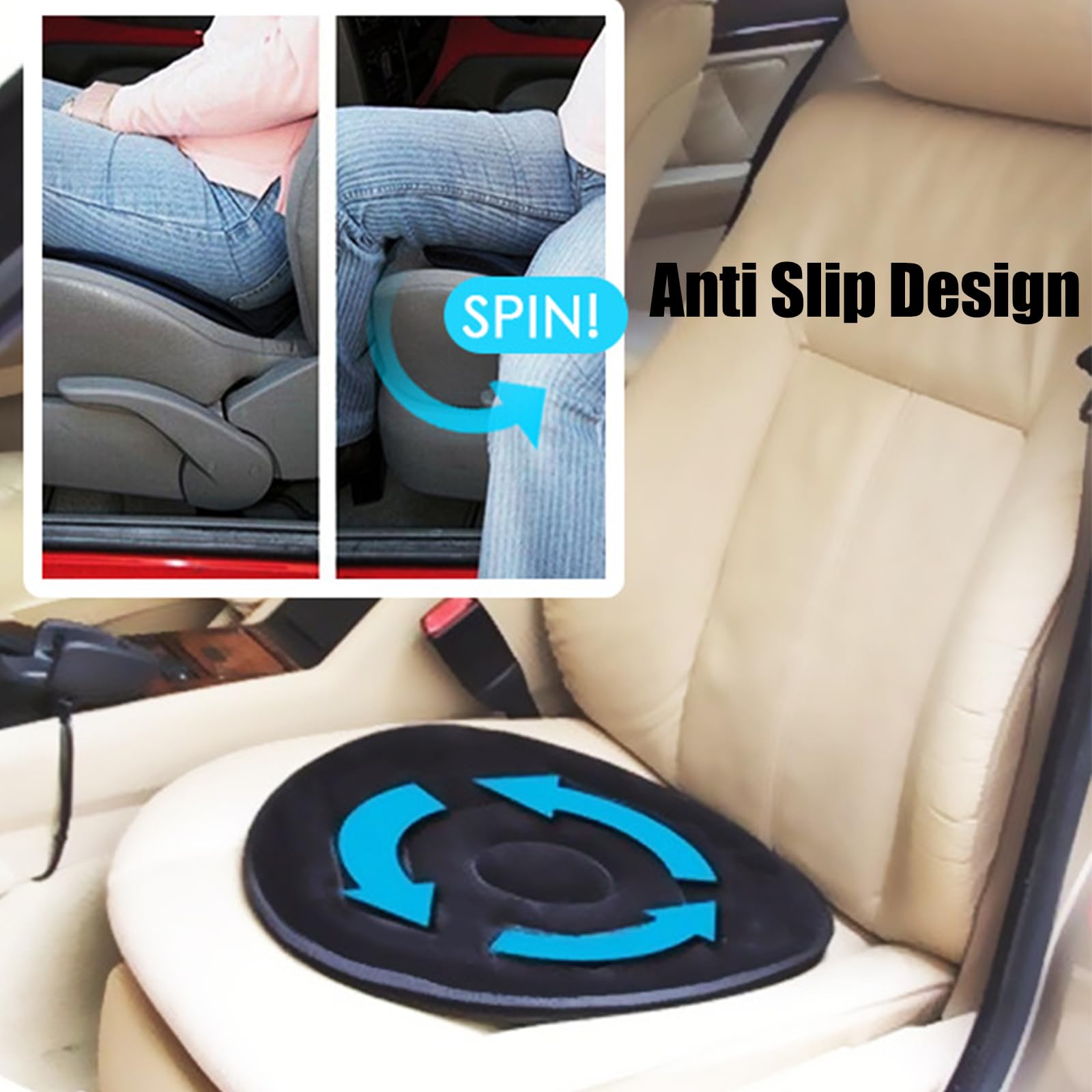 360° Rotating Car Seat Cushion for Elderly & Drivers - Non-Slip Swivel Seat Pad with 360-Degree Rotation - Beige Color - Perfect for Long Drives, Road Trips & Mobility Support