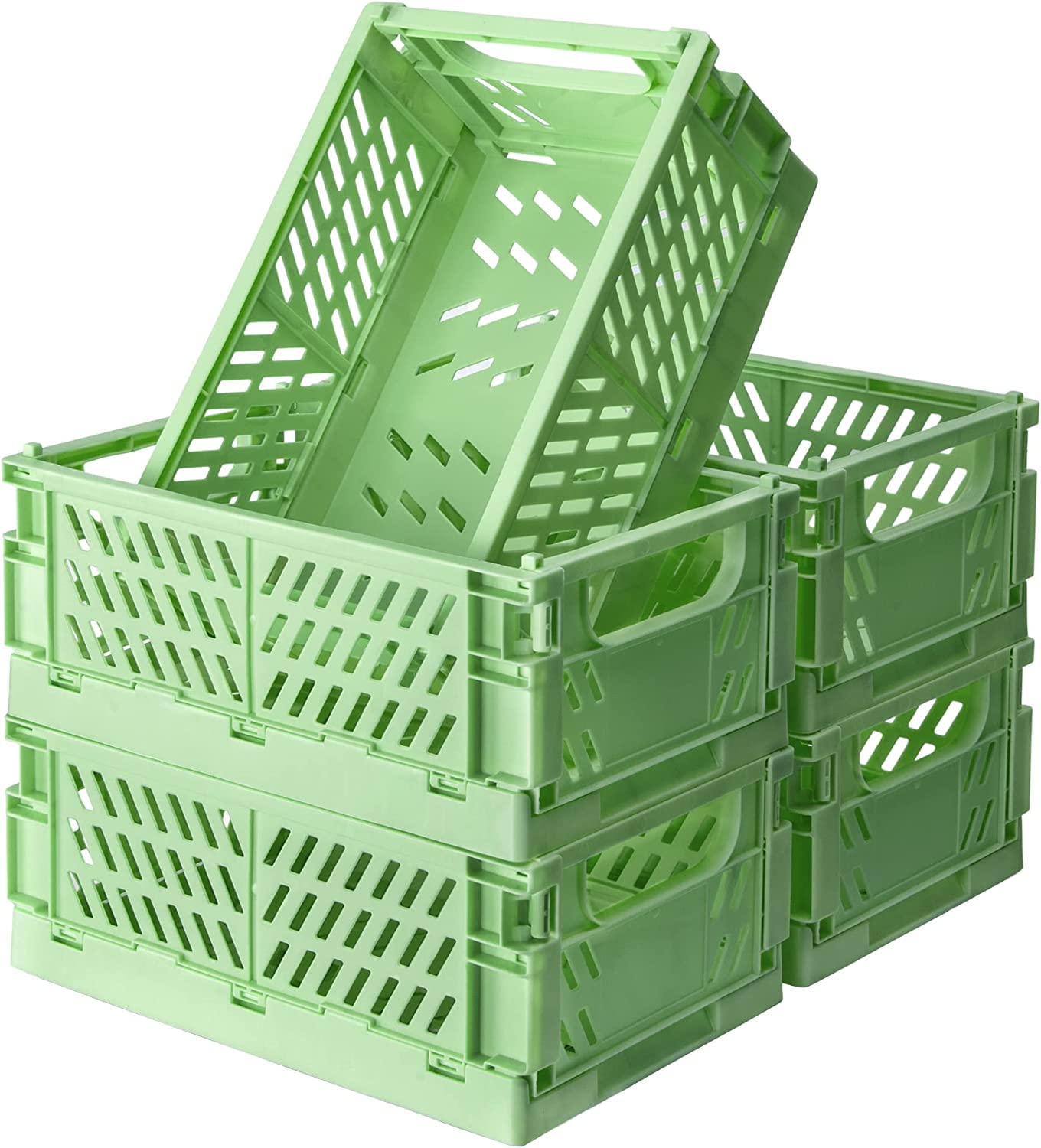 Monomono Stackable Plastic Storage Bins - 5-Pack Pastel Green Organizing Crates (9.8x6.5x3.8 Inches) for Home, Office, Nursery & Closet Organization | Space-Saving & Aesthetic Storage Solution