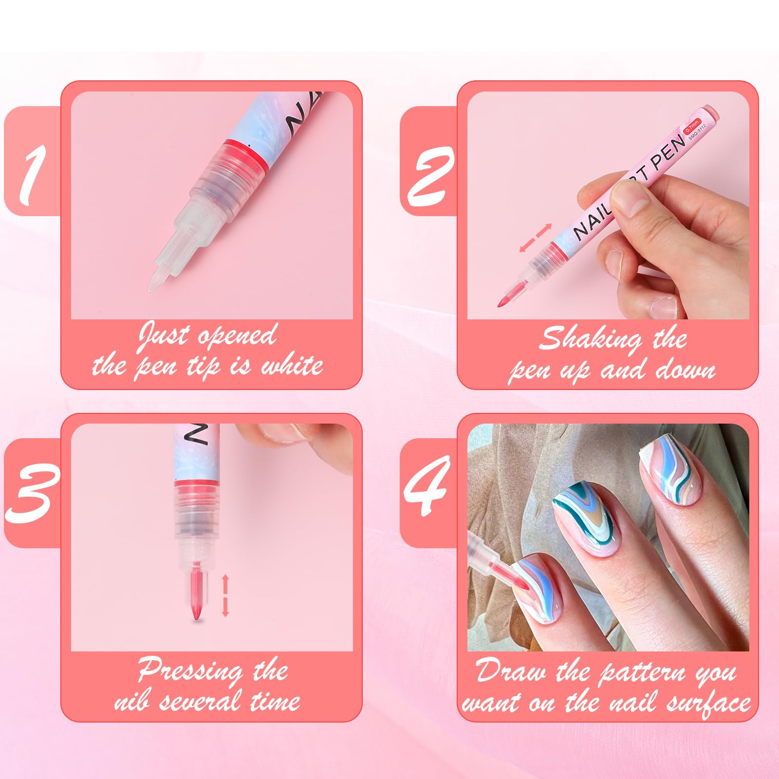 12 Colors Nail Art Drawing Pen Set - Waterproof, Quick Dry Nail Polish Pens for DIY Abstract Lines & Detail Designs (0.7mm Plastic Nib) - Perfect for Manicures, Nail Art, Salon Use & Home Beauty Care