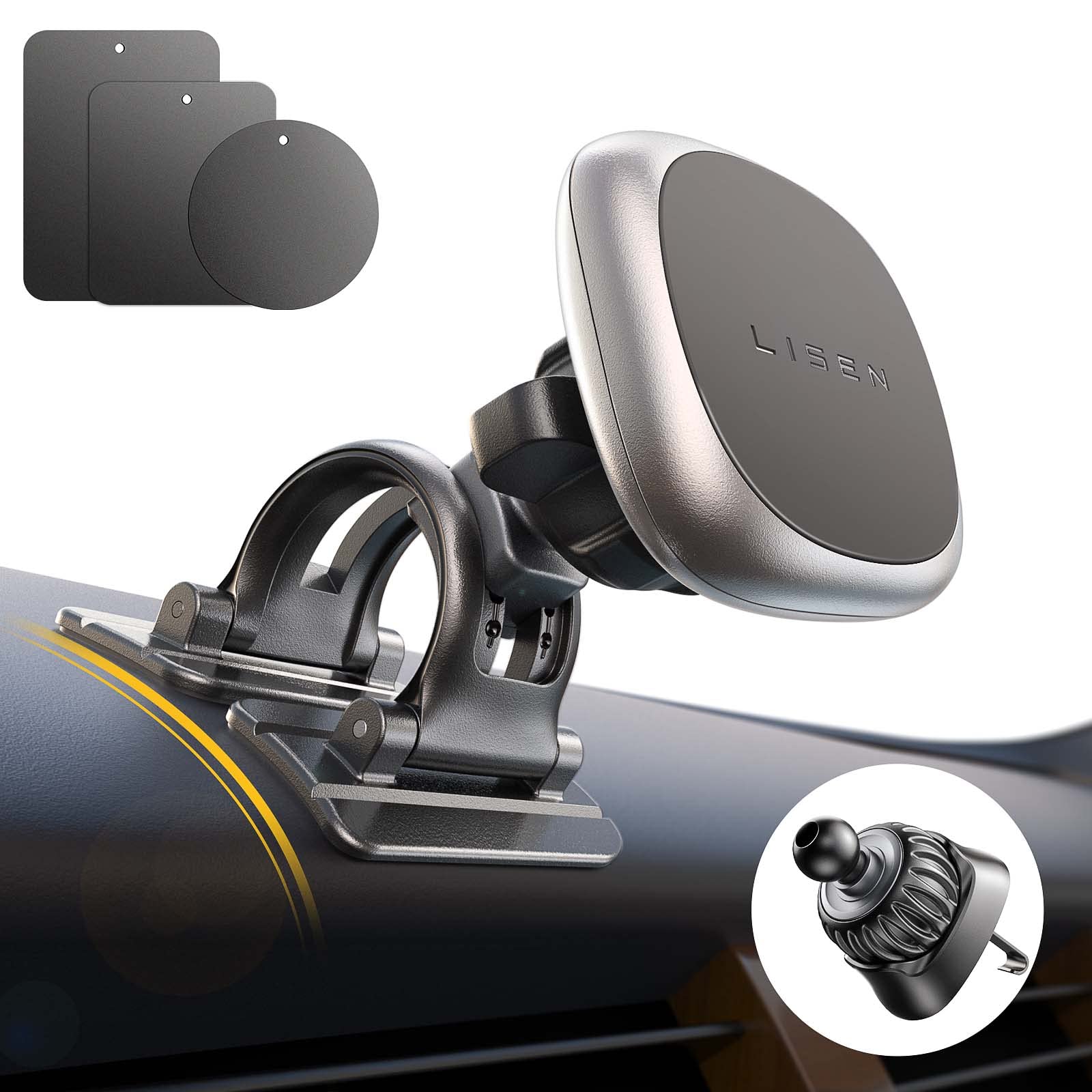 LISEN Magnetic Car Phone Holder with 6 Strong Magnets, Universal Vent Mount for iPhone & Case-Friendly Devices, Perfect Gift for Men & Women - Ideal for Road Trips & Daily Commutes