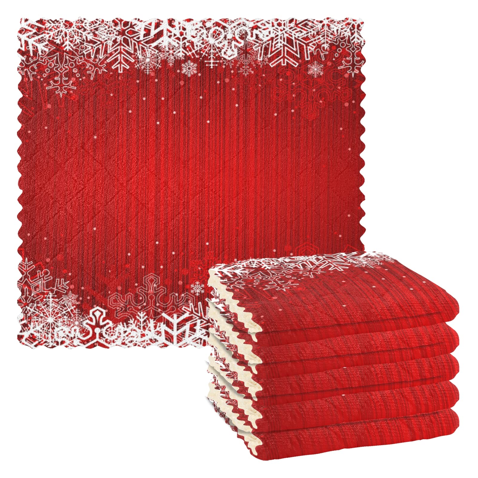 6 Pack Christmas Kitchen Towels - Red Snowflake Pattern Reusable Dish Cloths, Cleaning Rags for Holiday Cooking & Baking | Perfect for Holiday Decor, Dish Drying & Counter Cleaning