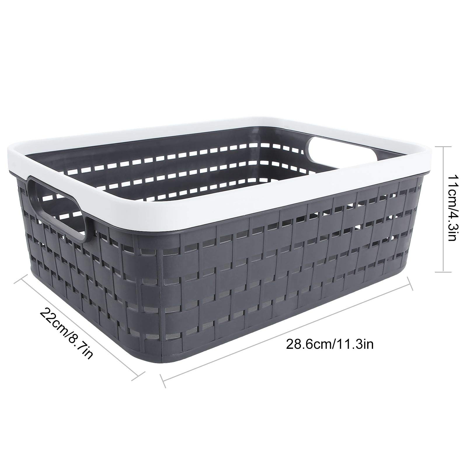 3-Pack Dark Grey Plastic Storage Baskets with Handles - 11.3