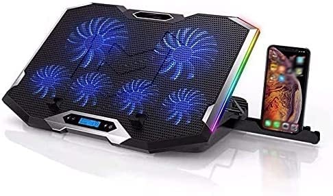 Sicunang Laptop Cooling Pad with 6 Quiet Fans - Adjustable Gaming Laptop Stand for 12-17.3 Inch Notebooks, Dual USB Ports & Colorful LED Lights (Black) - Perfect for Gaming, Office Work & Overheating Prevention