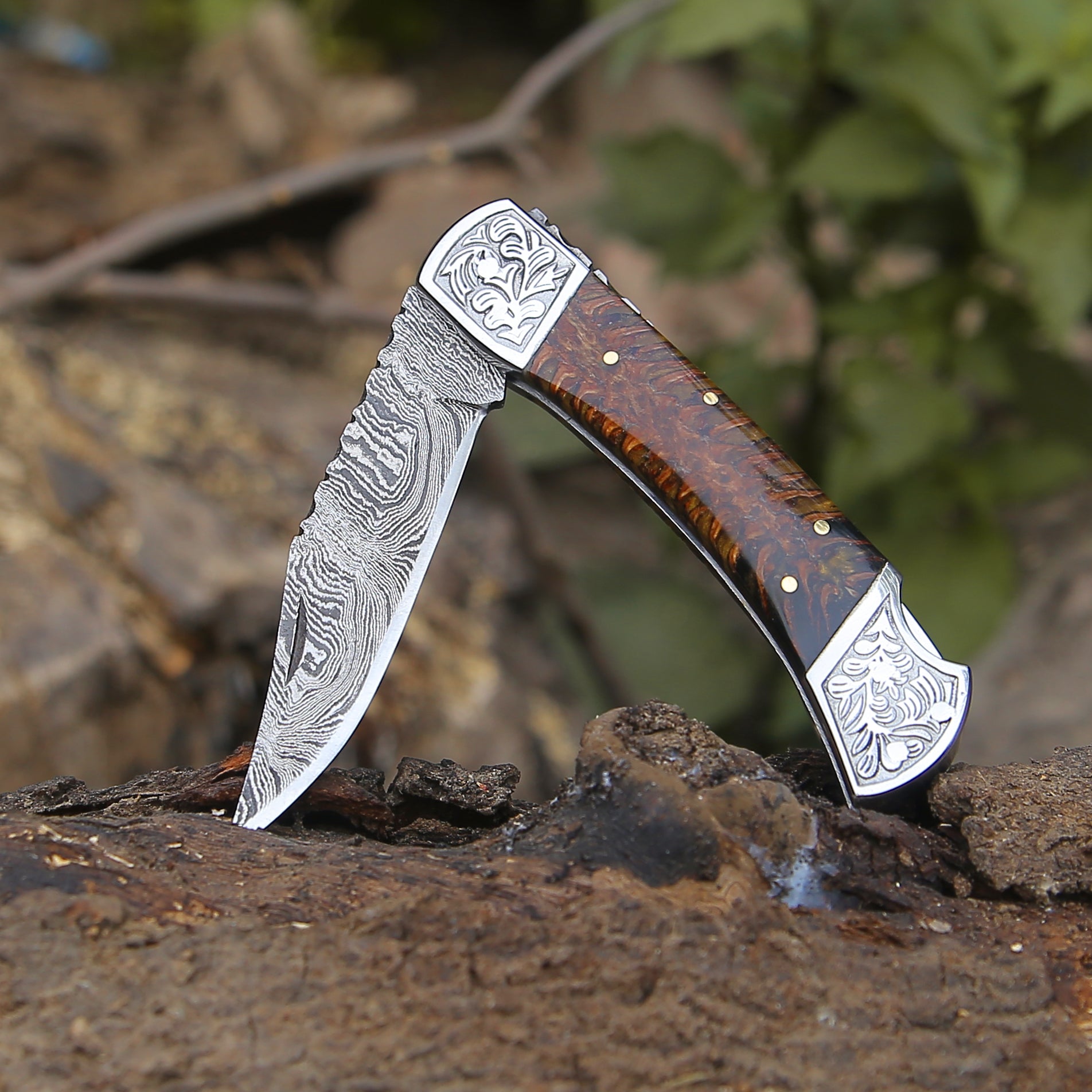 Premium Striker Custom Pocket Knife with Natural Pine Cone Handle - Perfect for Camping, Hiking & Everyday Carry (EDC)