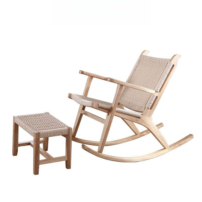 Comfortable Wooden Rocking Chair with Ottoman and High Back Support - Perfect for Nursery, Living Room & Porch Relaxation