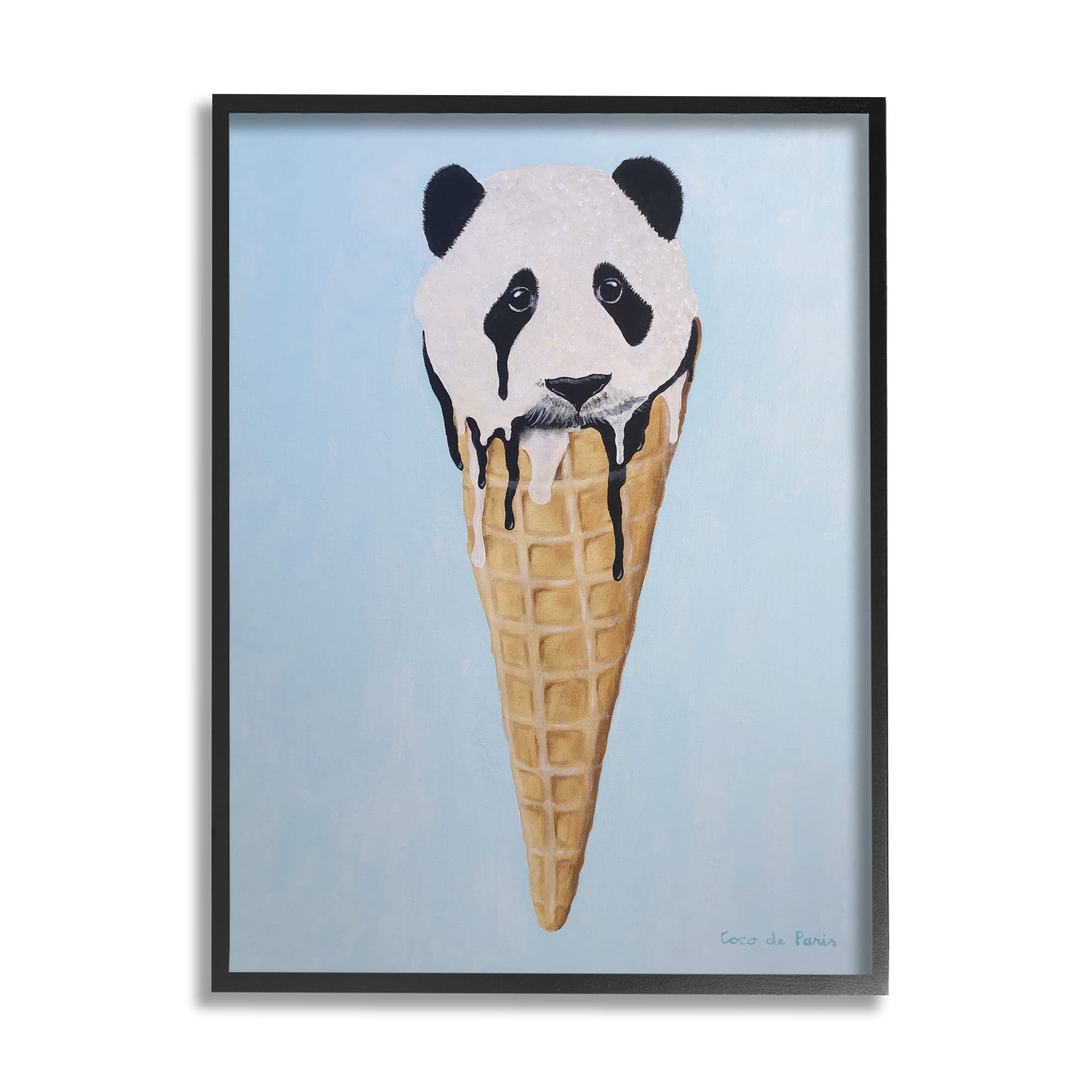Stupell Industries Adorable Panda Bear Ice Cream Waffle Cone Wall Art - Coco de Paris Design - Perfect for Kids' Room, Nursery, or Ice Cream Shop Decor