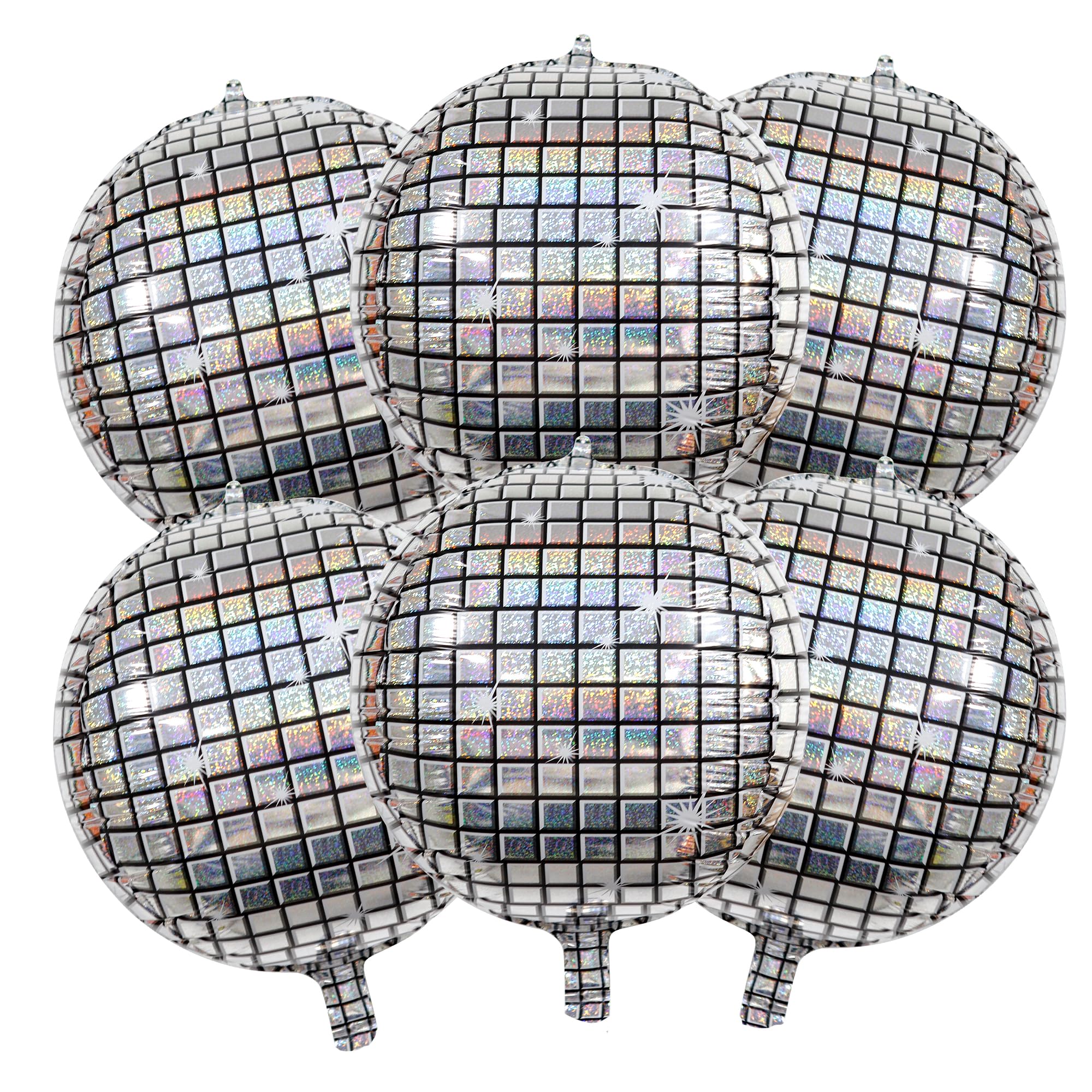 6PCS Rainbow Silver Disco Ball Balloons - 22 Inch 4D Disco Party Decorations for Birthday, Wedding, New Year & Themed Events - Shimmering Metallic Party Supplies for Dance Floor & Ceiling Decor