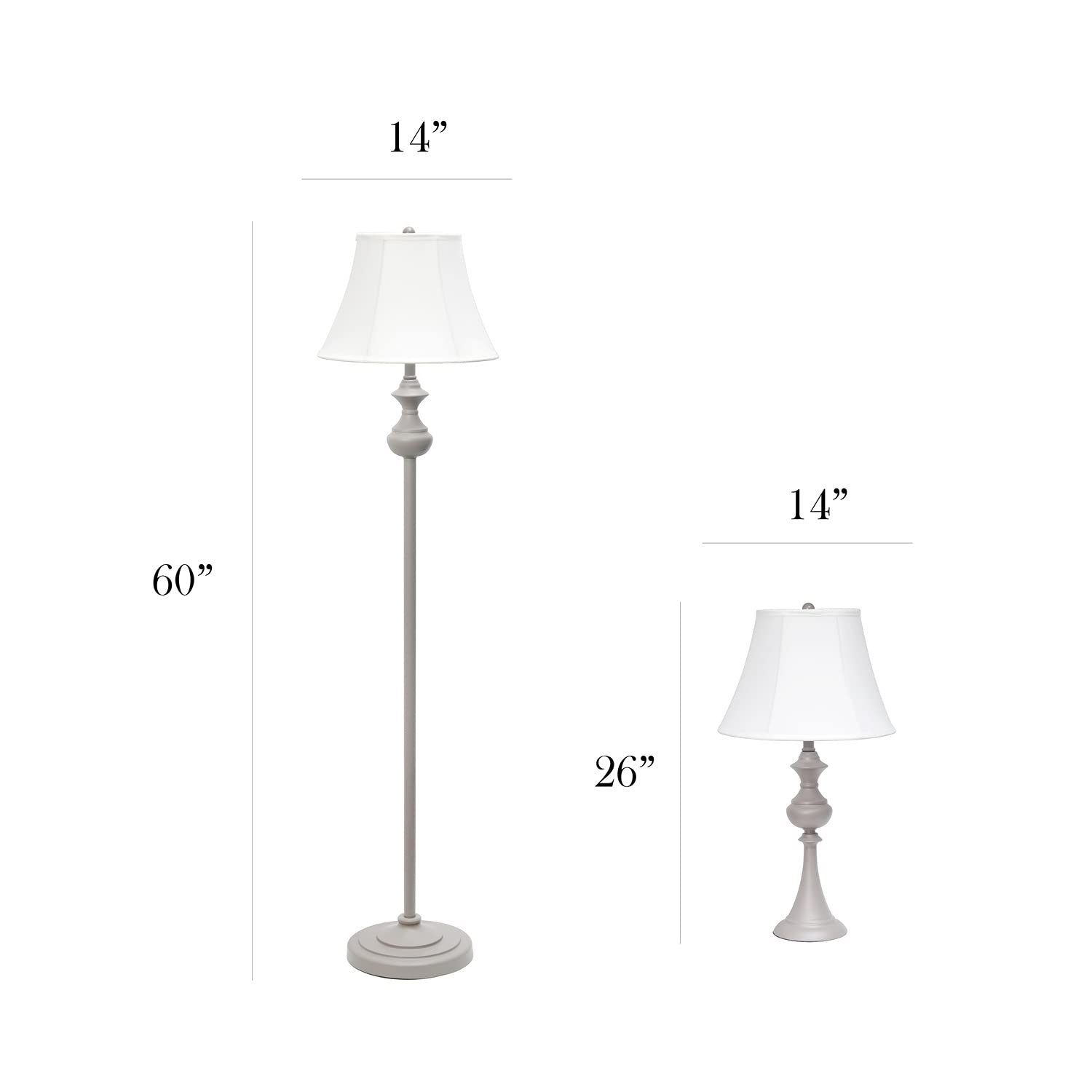 Elegant Designs LC1019-GRY Traditional 3-Piece Lamp Set (2 Table Lamps + 1 Floor Lamp) with Tan Fabric Shades, Gray - Perfect for Living Room, Bedroom & Office Lighting Decor