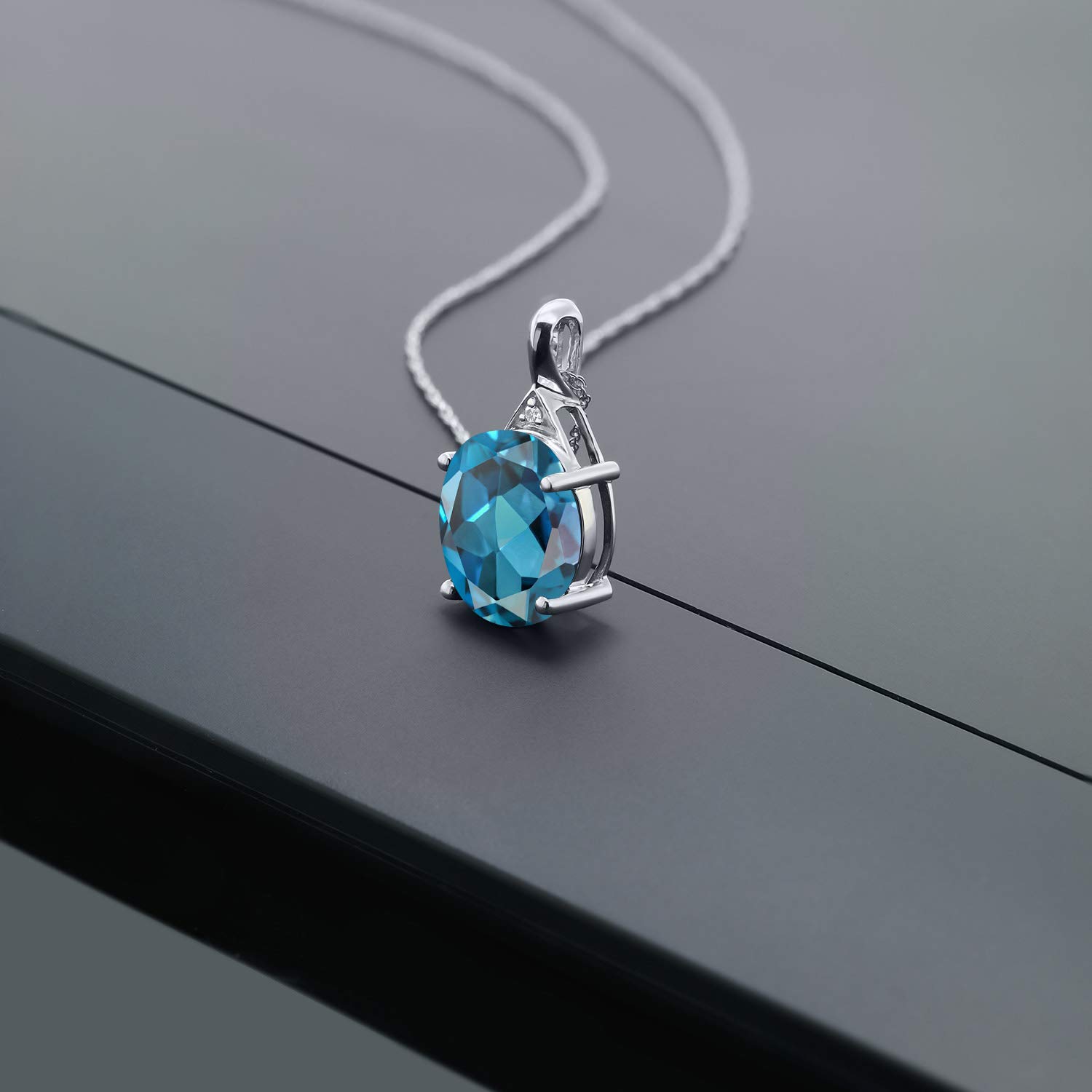 14K White Gold Oval Birthstone & Diamond Necklace for Women | 12x10mm Oval Gemstone Pendant | 18
